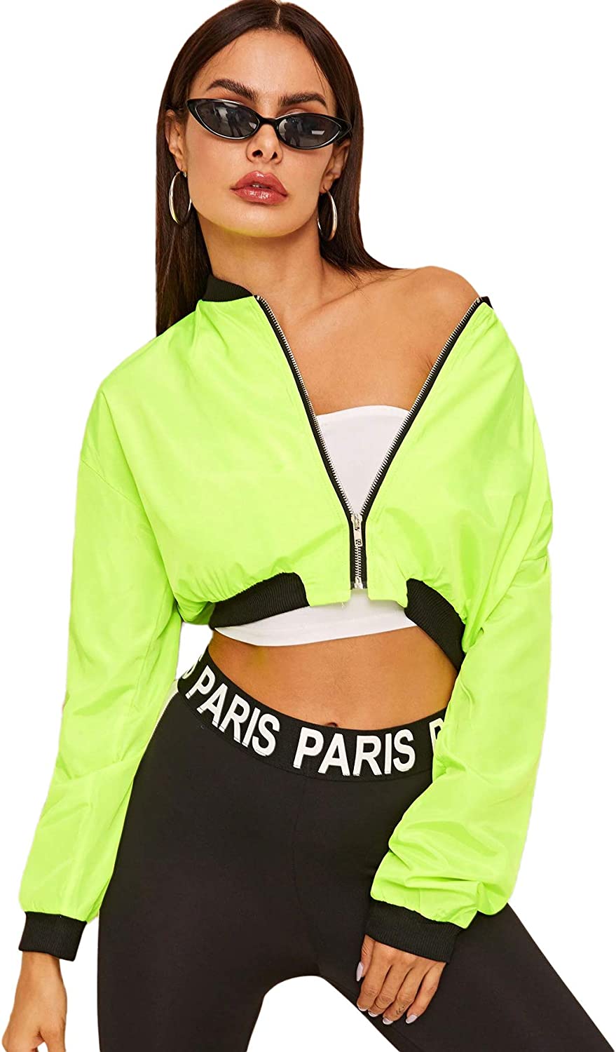 Floerns Women's Long Sleeve Lightweight Crop Bomber Jacket