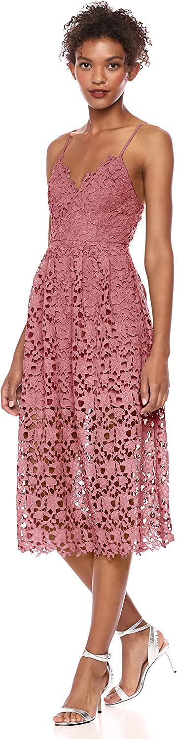 Women's Sleeveless Lace Fit & Flare Midi Dress