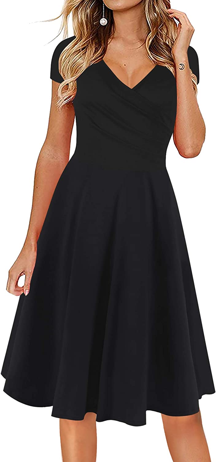 Women's Casual Dresses Criss-Cross V-Neck Floral Flare Midi Summer Dress OX233