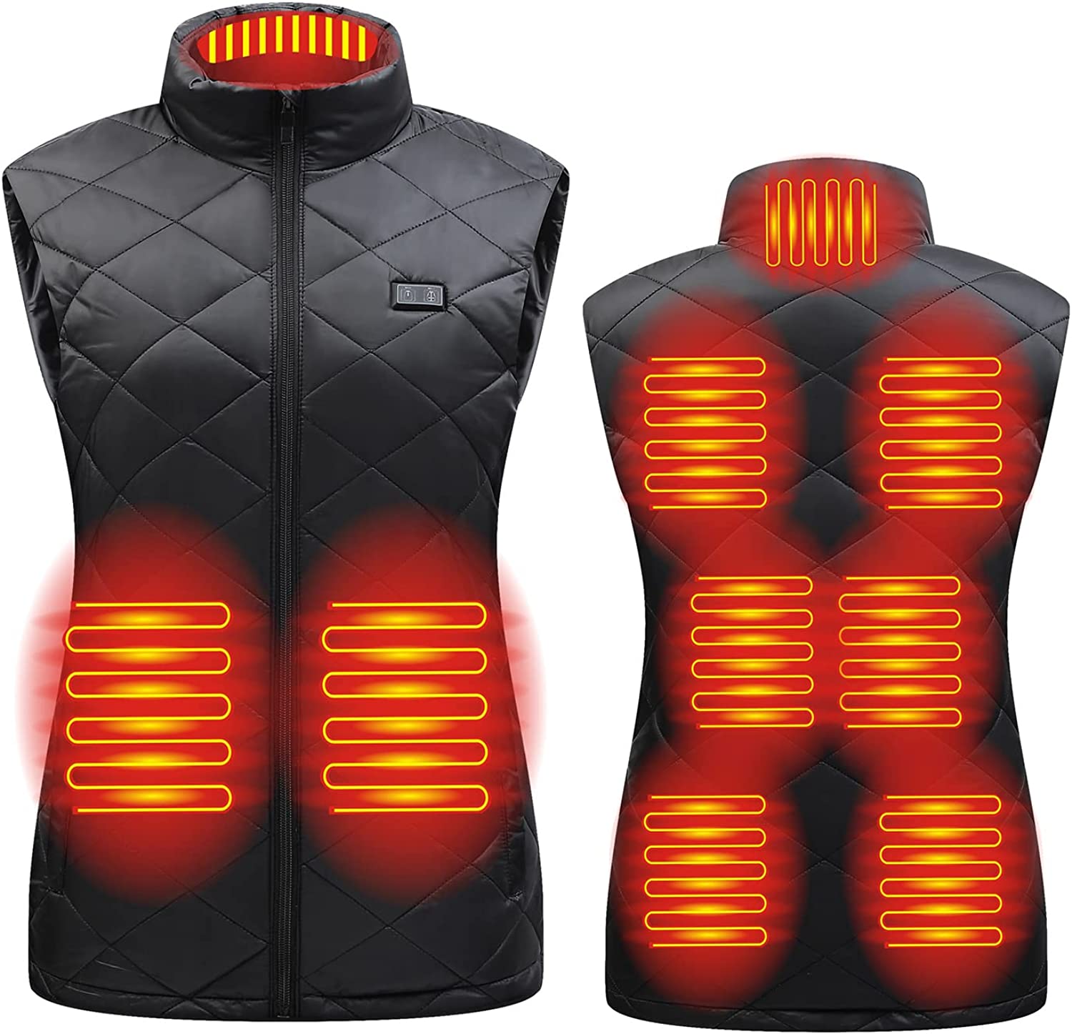 Womens Heated Vest with 3 Heating Levels, 9 Heating Zones, Washable Stand Collar Lightweight Zip Heated Vest