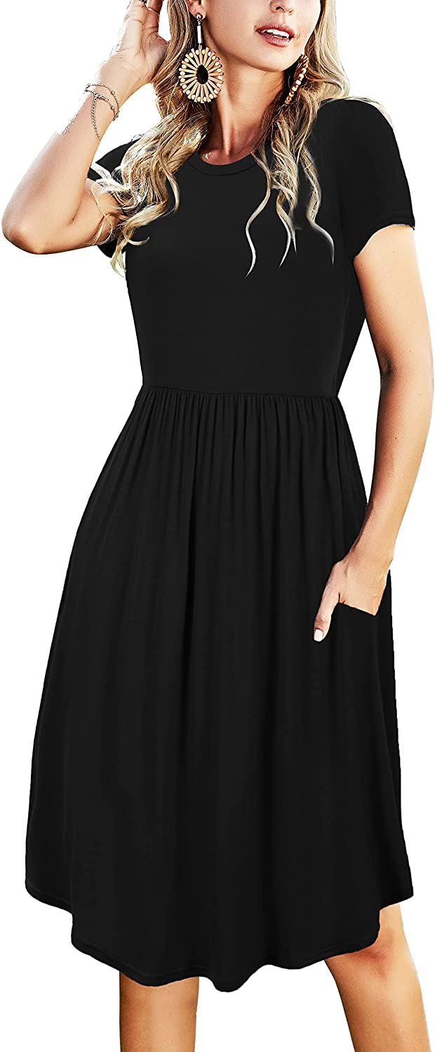 Womens Comfy Midi Casual Dress with Pockets Free Life Series