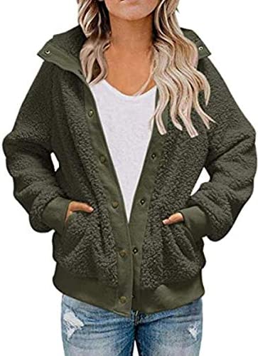 Caitefaso Women's Sherpa Fleece Jacket Warm Long Sleeve Button Down Fuzzy Faux Wool Winter Coat Outerwear With Pockets