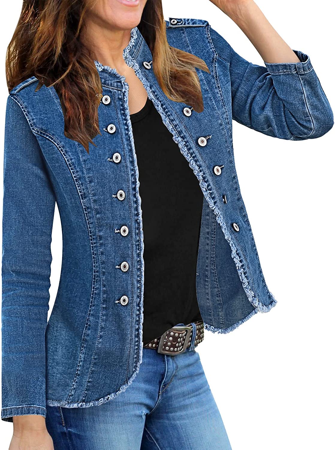 luvamia Women's Open Front Long Sleeves Work Blazer Casual Buttons Jacket Suit