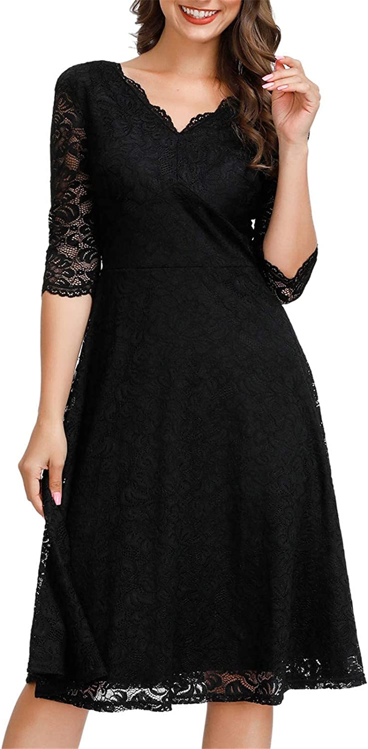 Cocktail Dress for Women Vintage Wedding Guest Lace Midi Dress Party