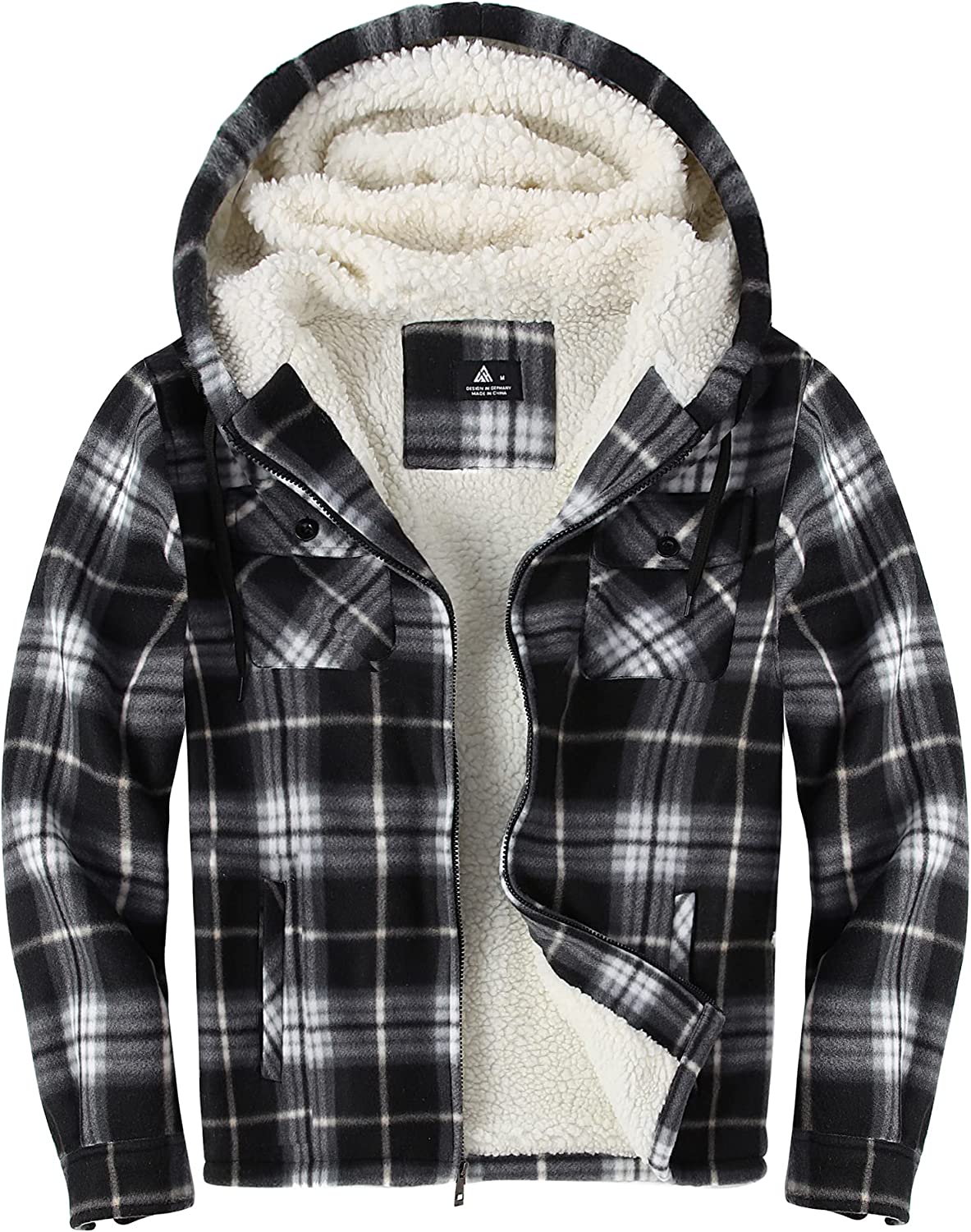 SCODI Men's Flannel Shirt Jacket Fleece Lined Plaid Coat Full Zip Up Hoodie Winter Outwear