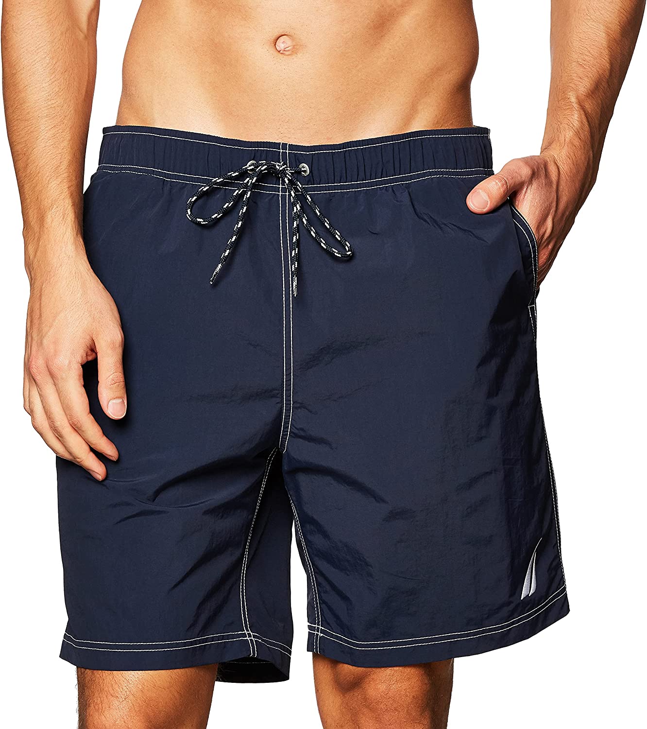 Nautica Men's Standard Solid Quick Dry Classic Logo Swim-Trunk