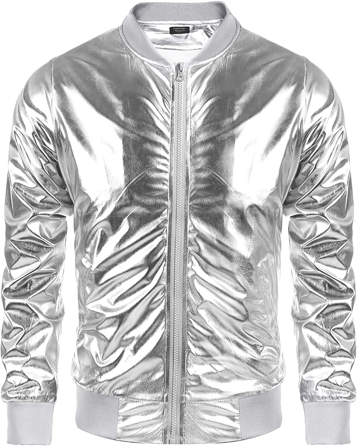 COOFANDY Men's Metallic Jacket 70s Disco Christmas Party Varsity Jacket Zip-up Baseball Bomber