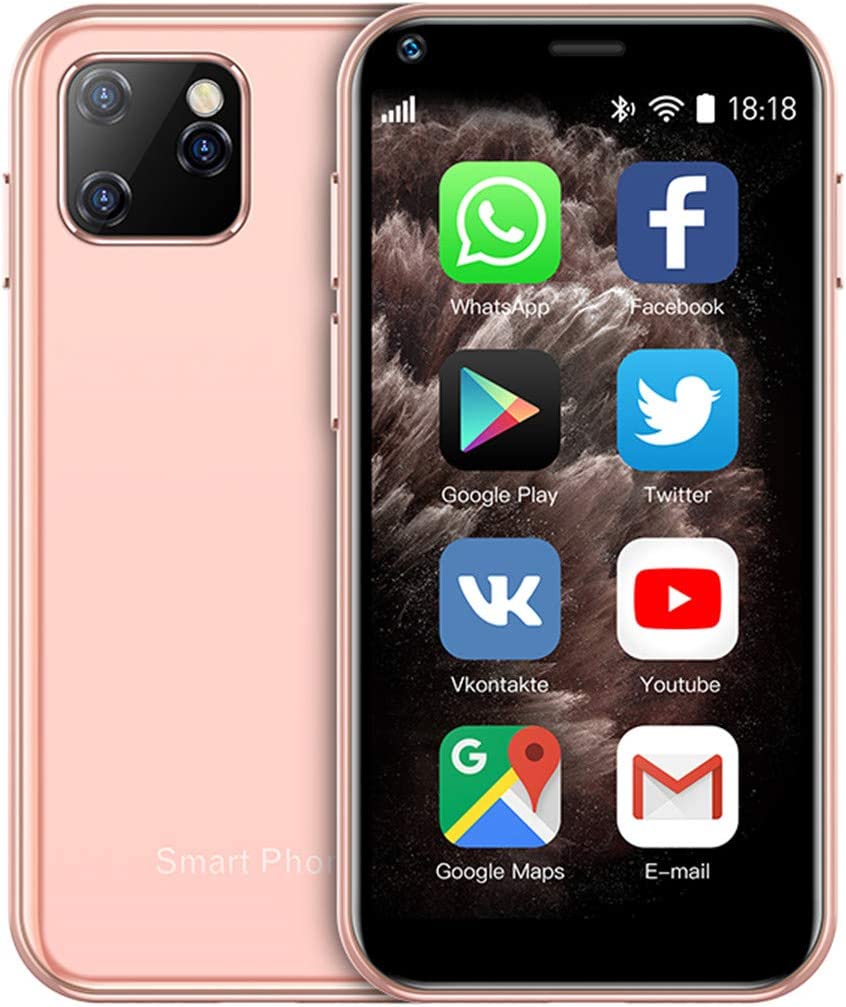 SOYES XS11 3G Mini Smartphone 2.5Inch WiFi GPS 1GB 8GB Quad Core Android Cell Phones 3D Glass Slim Body HD Camera Dual Sim Google Play Cute Smartphone (Pink)