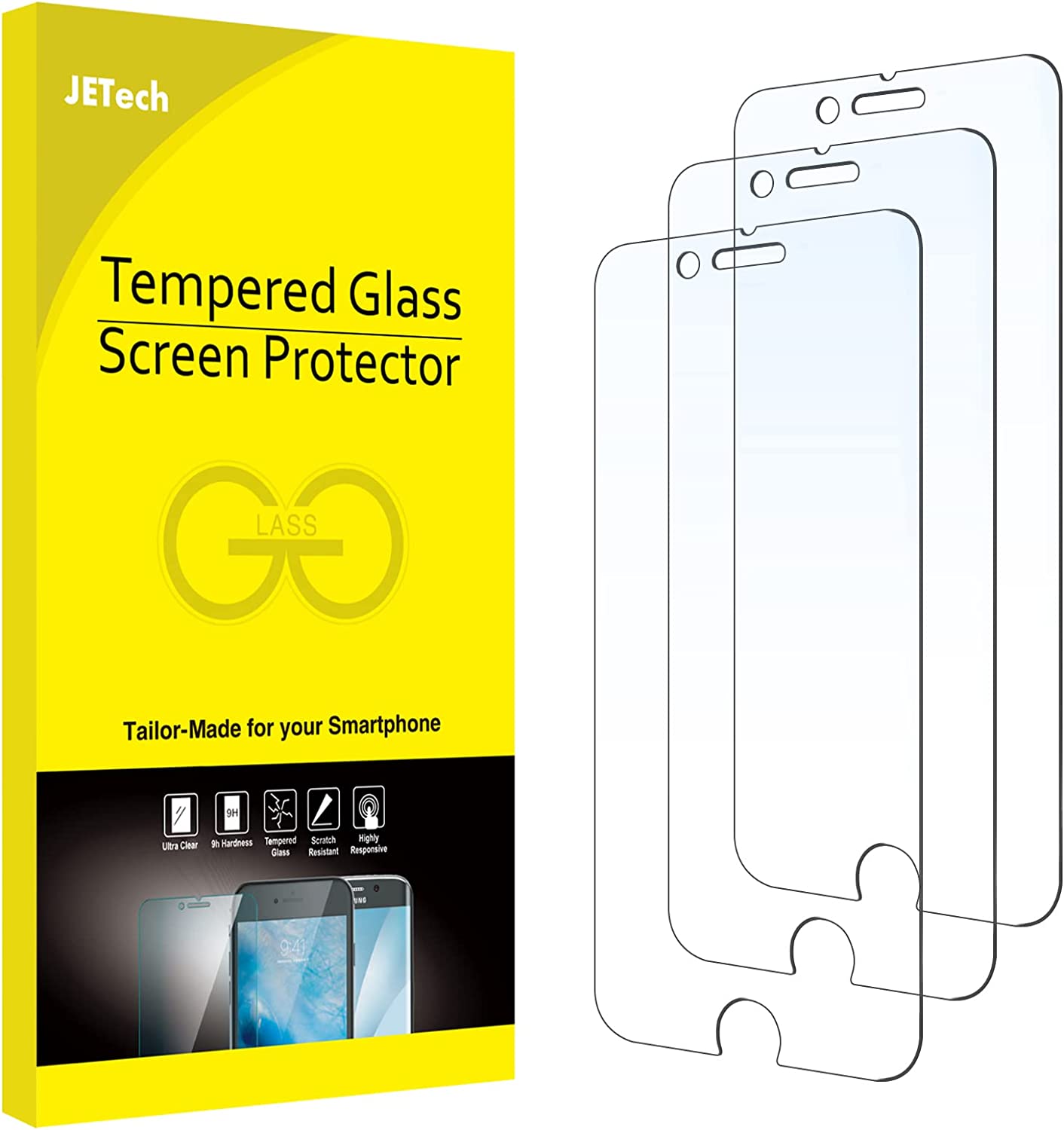 JETech 3-Pack Screen Protector for iPhone SE 3/2 (2022/2020 Edition), iPhone 8, iPhone 7, iPhone 6s, and iPhone 6, Tempered Glass Film, 4.7-Inch
