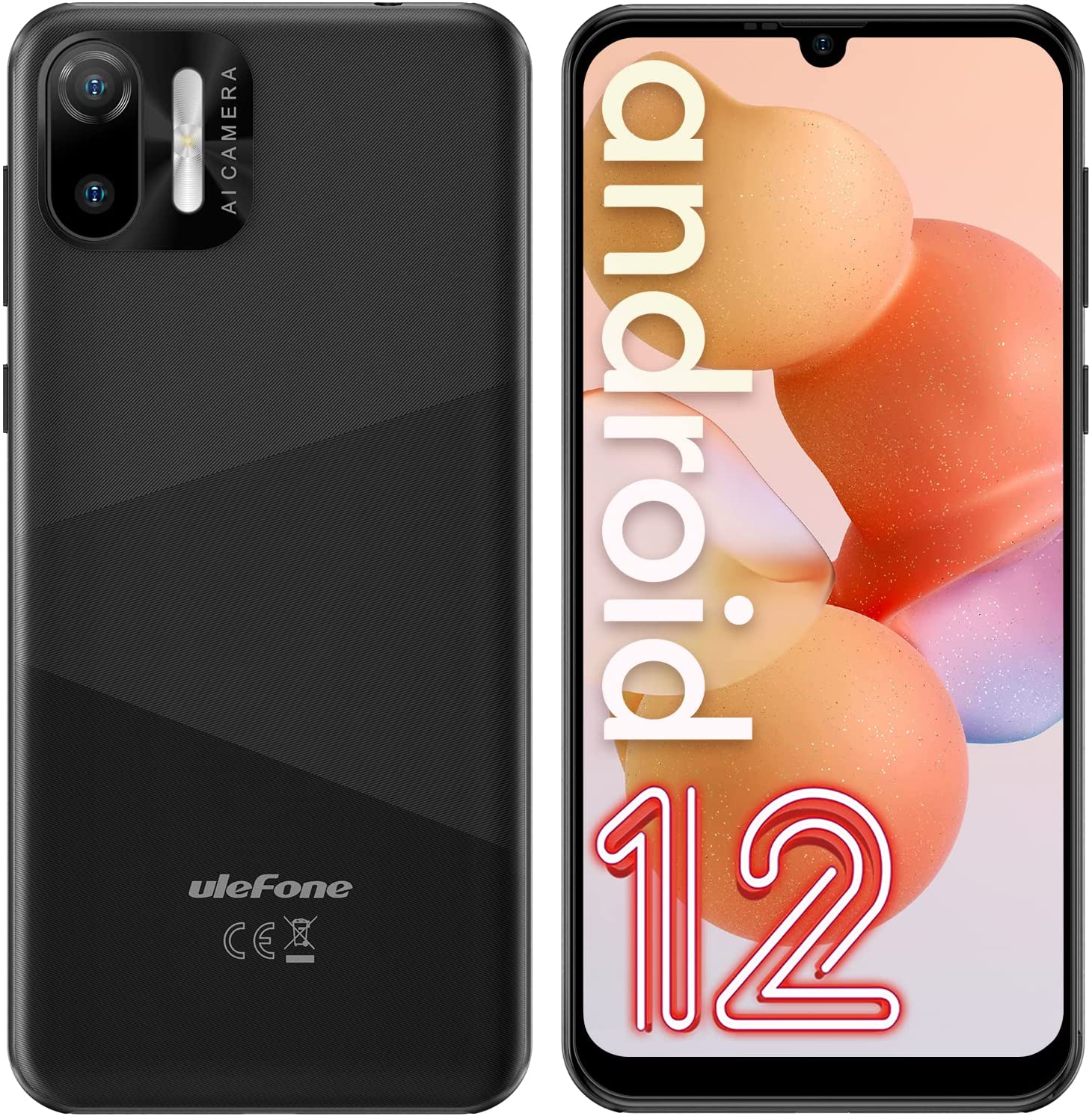 Unlocked Smartphones, Ulefone Note 6T 4G Dual SIM Phone, Android 12 OS 3GB+64GB ROM Cell Phones Unlocked, 6.1" HD+, 13MP+5MP, Triple Card Slots, Face Unlocked, 3300mAh, T-Mobile Unlocked Phone - Black