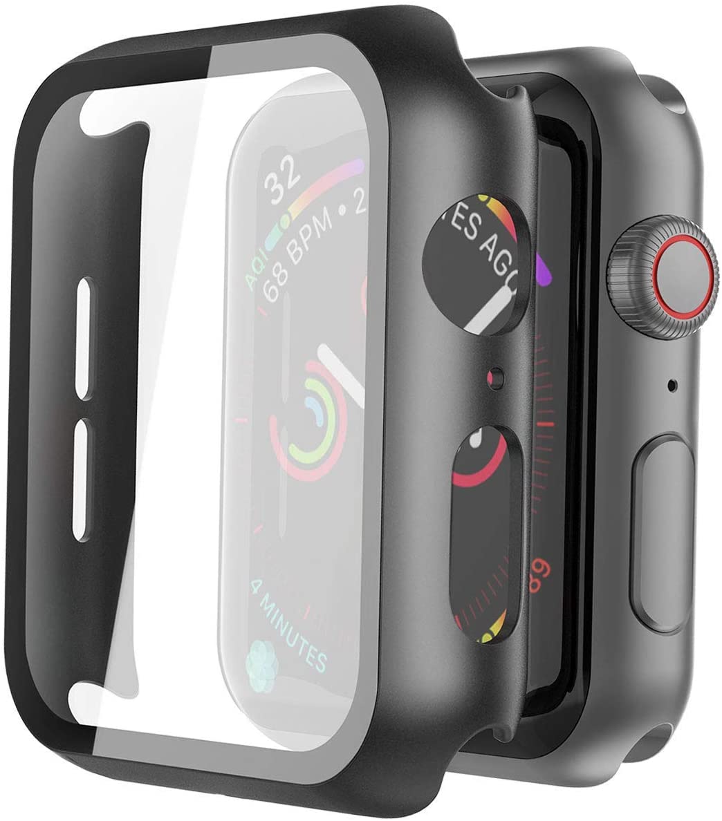 Misxi 2 Pack Hard PC Case with Tempered Glass Screen Protector Compatible with Apple Watch Series 6 SE Series 5 Series 4 44mm, Black