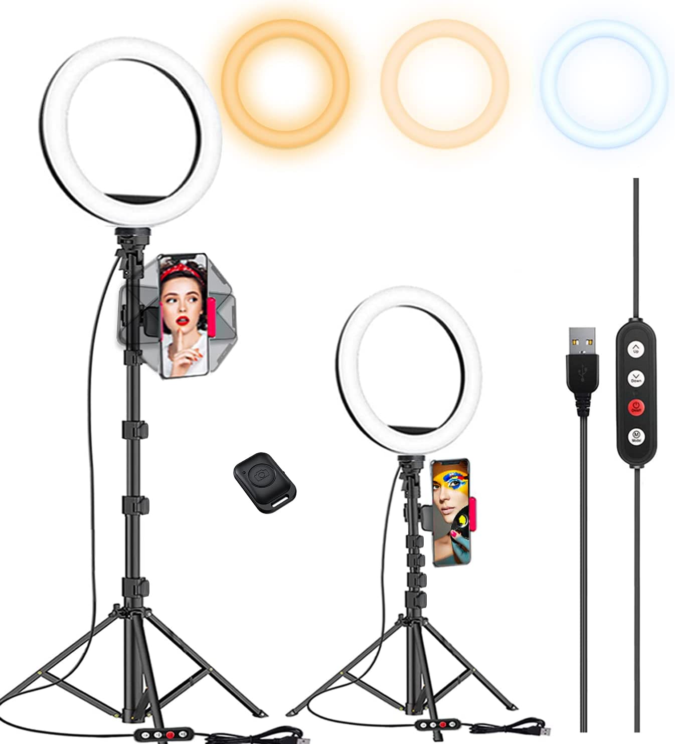 Kaiess 10.2" Selfie Ring Light with 65" Adjustable Tripod Stand & Phone Holder for Live Stream/Makeup, Upgraded Dimmable LED Ringlight for Tiktok/YouTube/Zoom Meeting/Photography