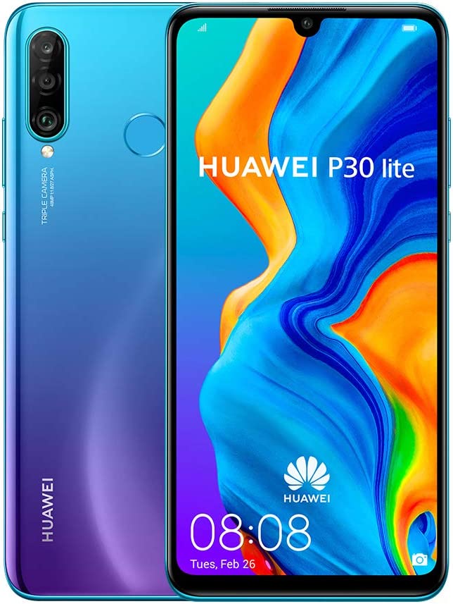 Huawei P30 Lite (128GB, 4GB RAM) 6.2" Display, AI Triple Camera, Dual-SIM Global GSM Factory Unlocked Phone - Peacock Blue