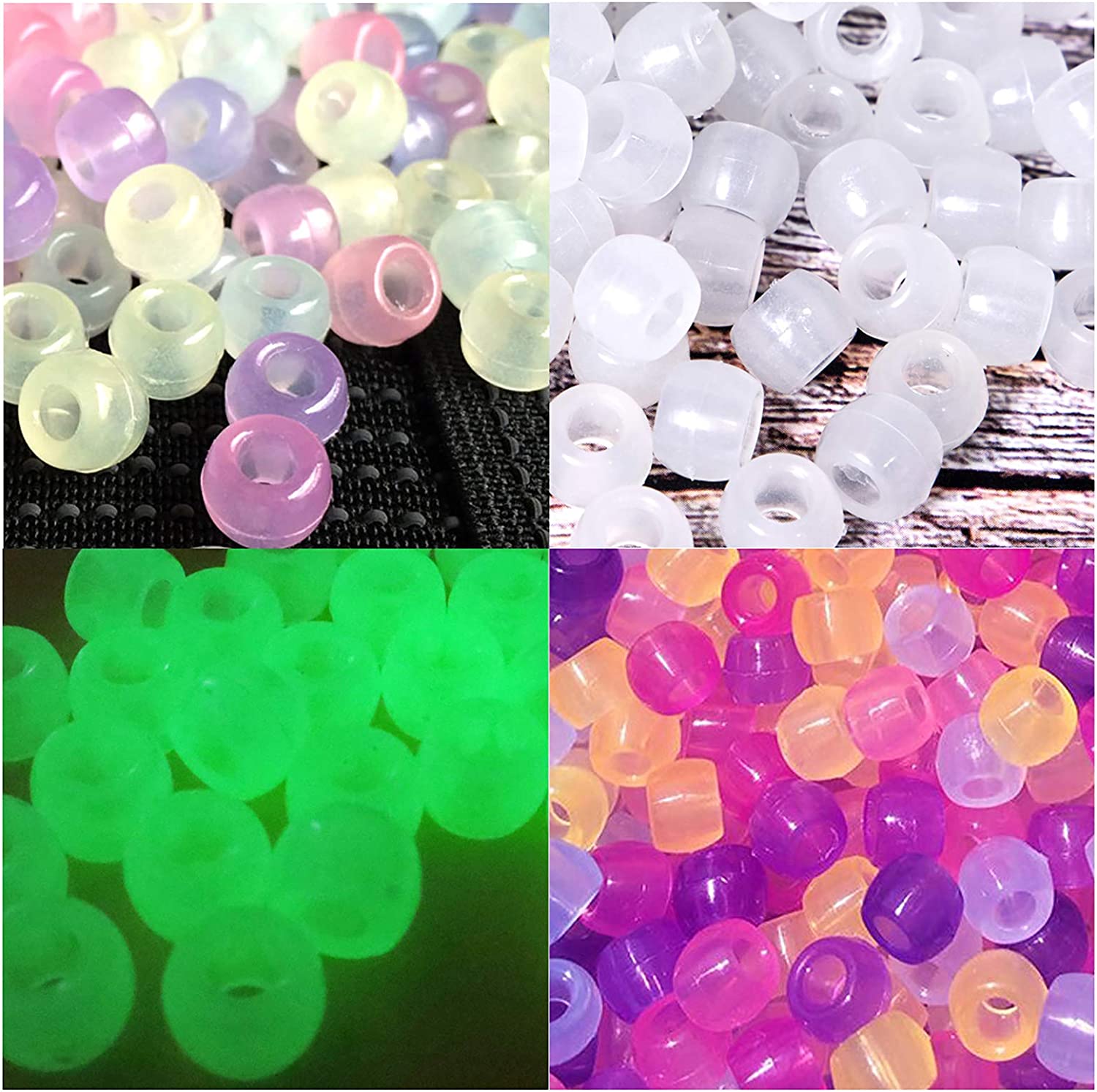 Korlon 1000 Pcs Pony Beads, Plastic Bracelet Beads UV Beads for Jewelry Making Bracelets, Necklace, Glow in The Dark Beads