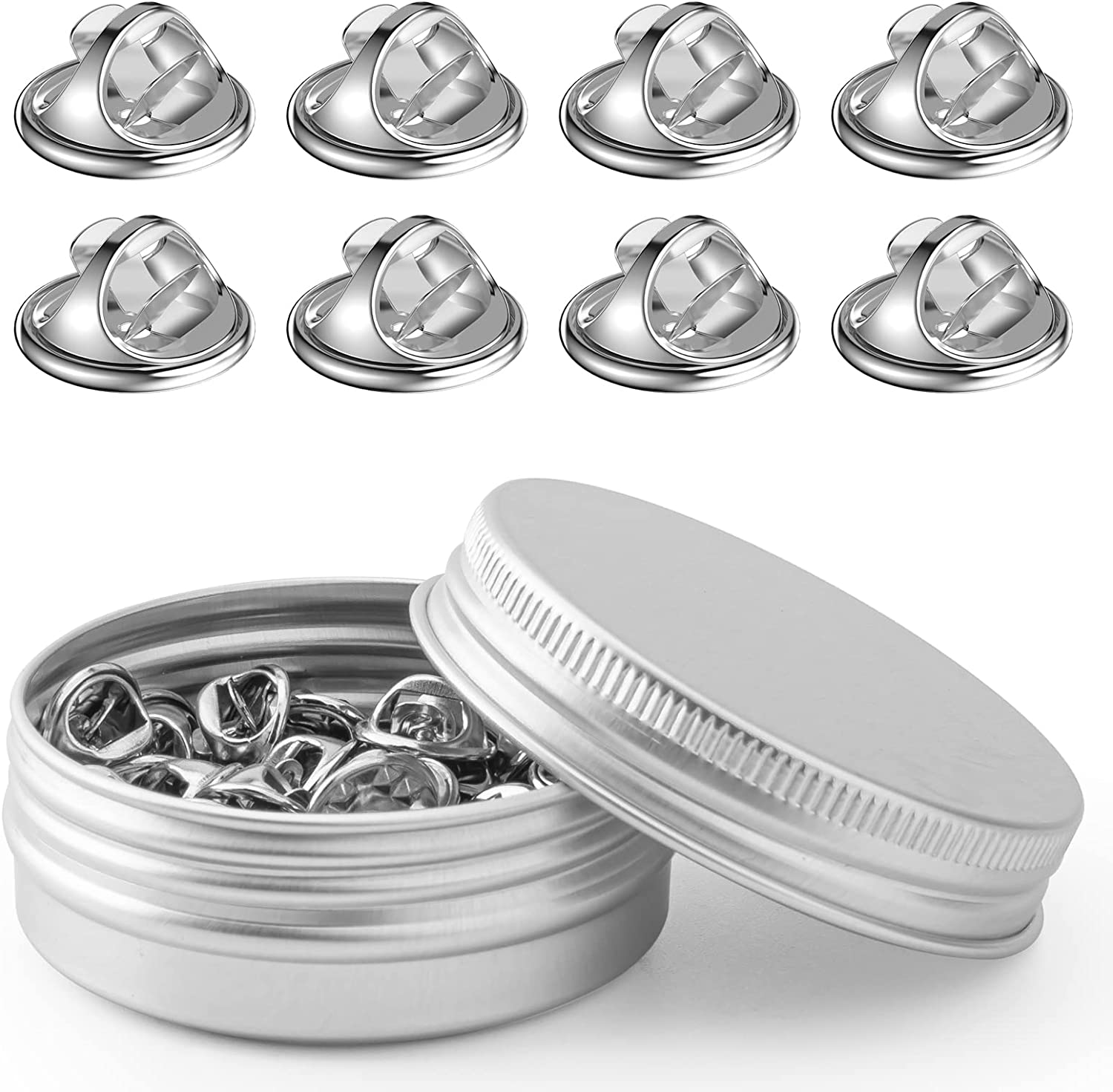 50PCS Metal Pin Backs, Pin Keepers Locking Clasp for Badge Insignia Pin Backs Replacement (Silver)