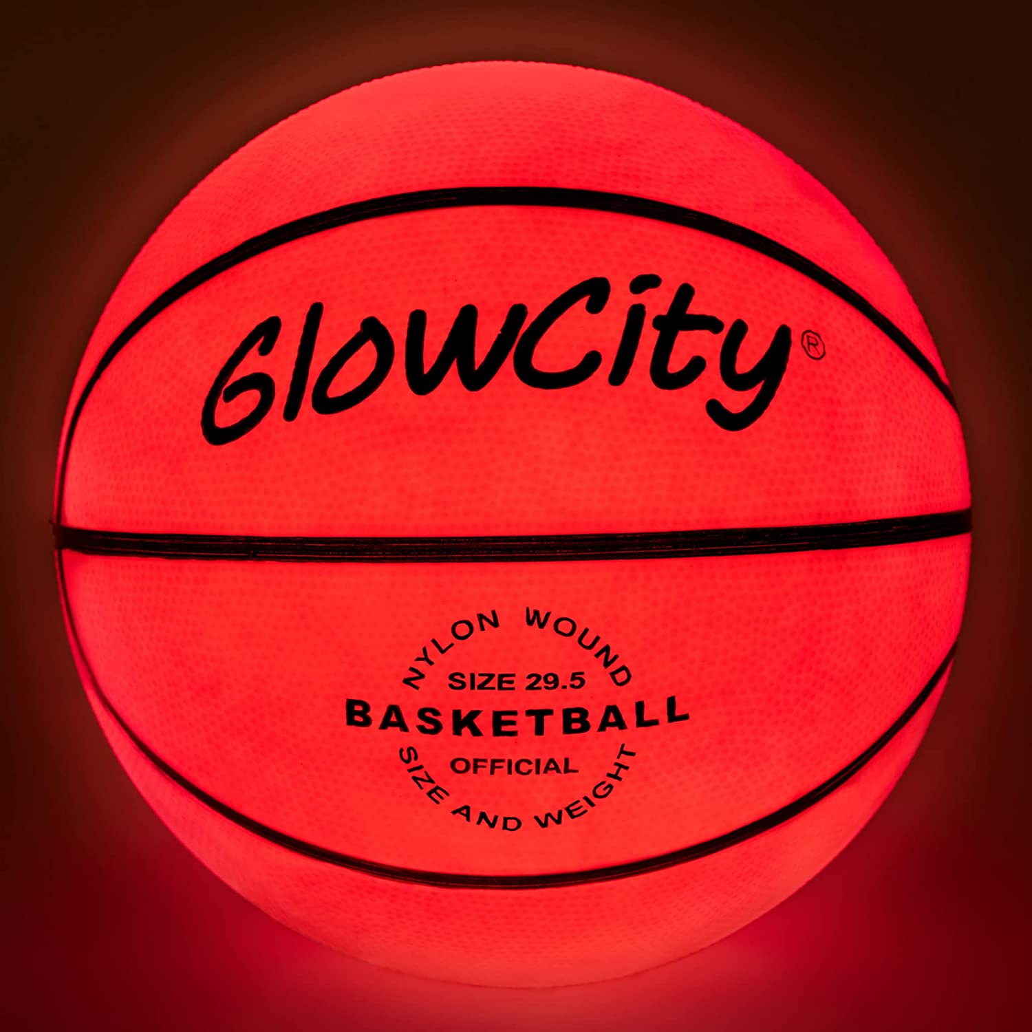 GlowCity Glow in The Dark Basketball - Light Up, Indoor or Outdoor Basketballs with 2 LED Lights and Pre-Installed Batteries