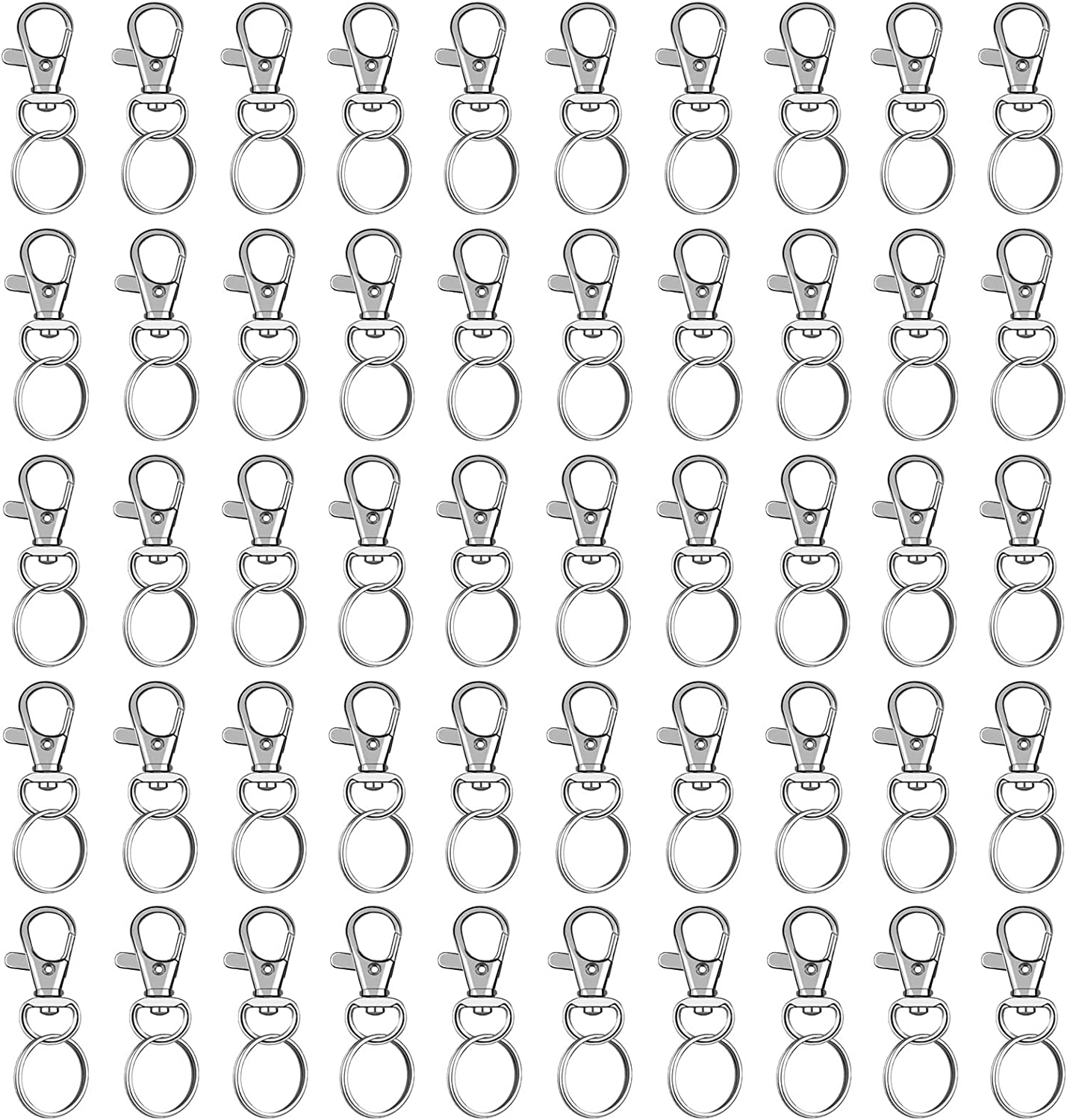 Keychain Set, 50 Pcs Swivel Snap Hooks with Key Rings, Premium Metal Lobster Claw Clasp for Lanyard Clip, Jewelry Making, DIY Crafts, Medium