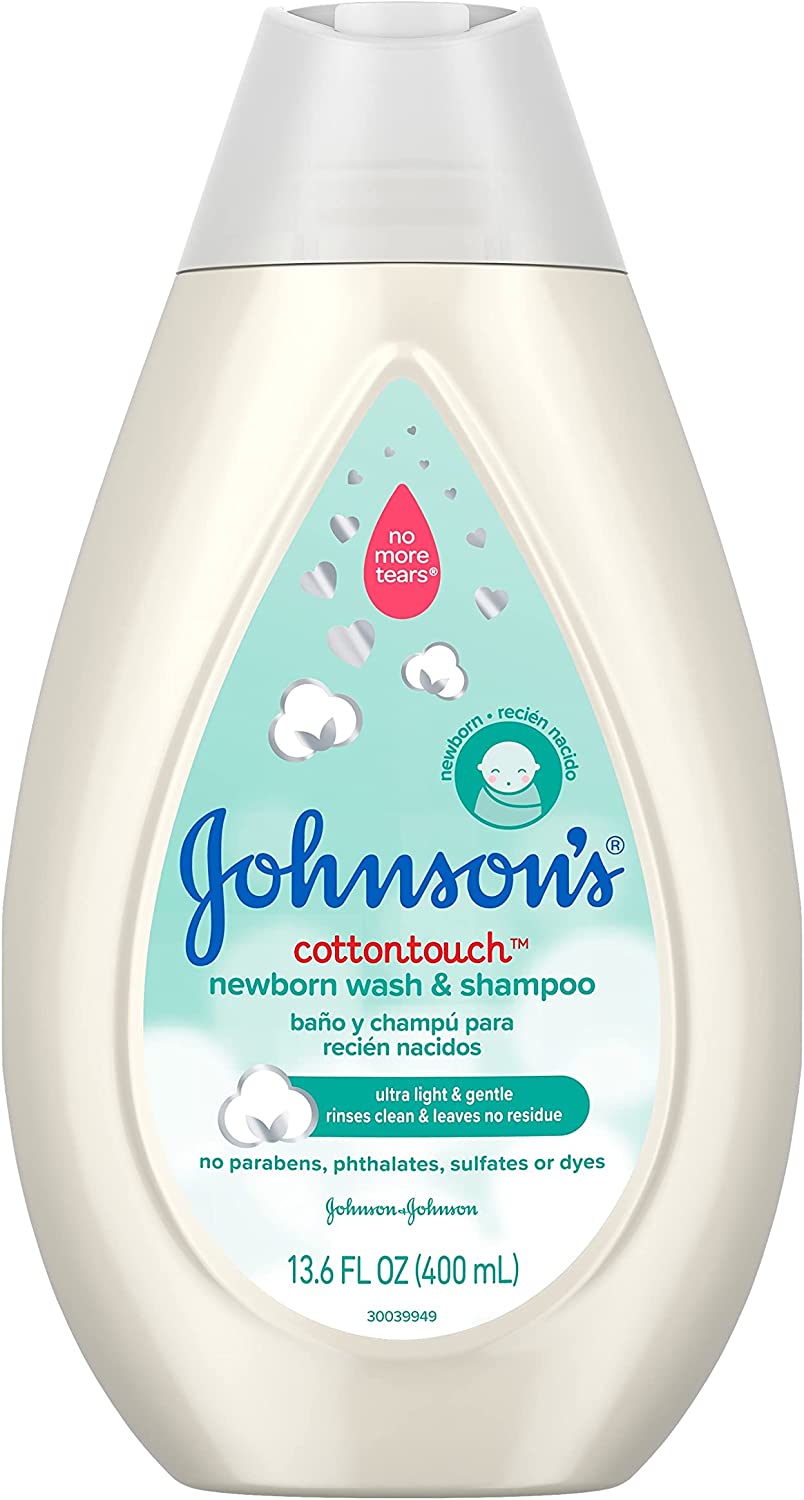 Johnson's Baby CottonTouch Newborn Body Wash & Shampoo, Gentle & Tear-Free, Made with Real Cotton, Gently Washes Away Dirt & Germs, Sulfate- & Paraben-Free for Sensitive Skin, 13.6 Fl Oz