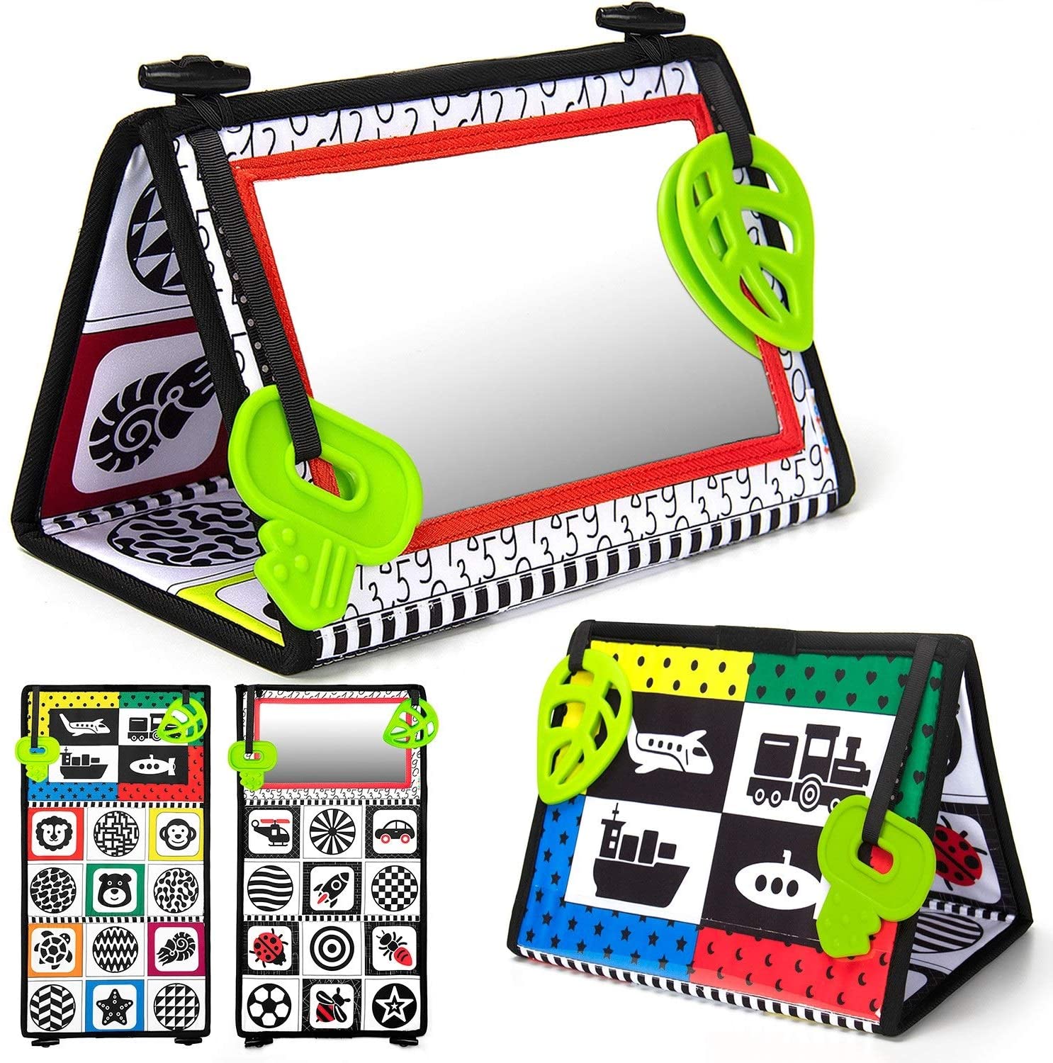 teytoy Tummy Time Floor Mirror, Double High Contrast Baby Toys Black and White Newborn Toys 0 3 Months Brain Development,Tummy Time Mirror Toys for Infants Boys and Girls Sensory Babies Toy 0-6 Month