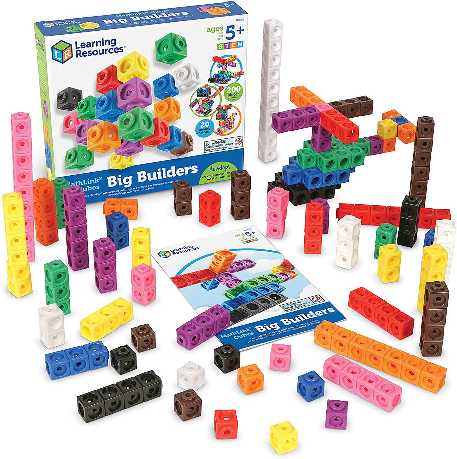 Learning Resources MathLink Cubes Big Builders - Set of 200 Cubes, Ages 5+ Develops Early Math Skills, STEM Toys, Math Games for Kids, Math Cubes for Kids, Math Cubes Manipulatives
