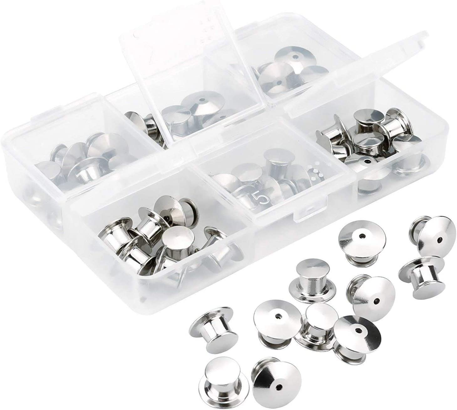 SUBANG 40 Pieces Metal Pin Backs Locking Pin Keepers Locking Clasp with Storage Case
