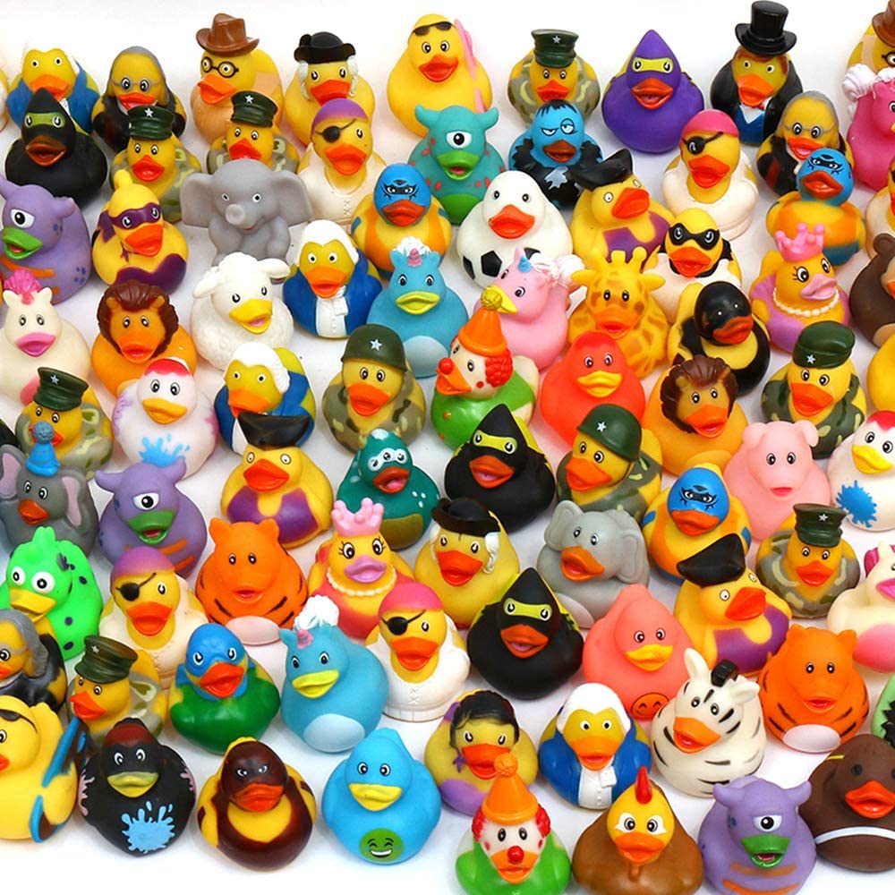 XY-WQ Rubber Duck 50 Pack Bath Toy Assortment - Bulk Floater Duck for Kids - Baby Showers Accessories - Party Favors, Birthdays, Bath Time, and More (50 Varieties)