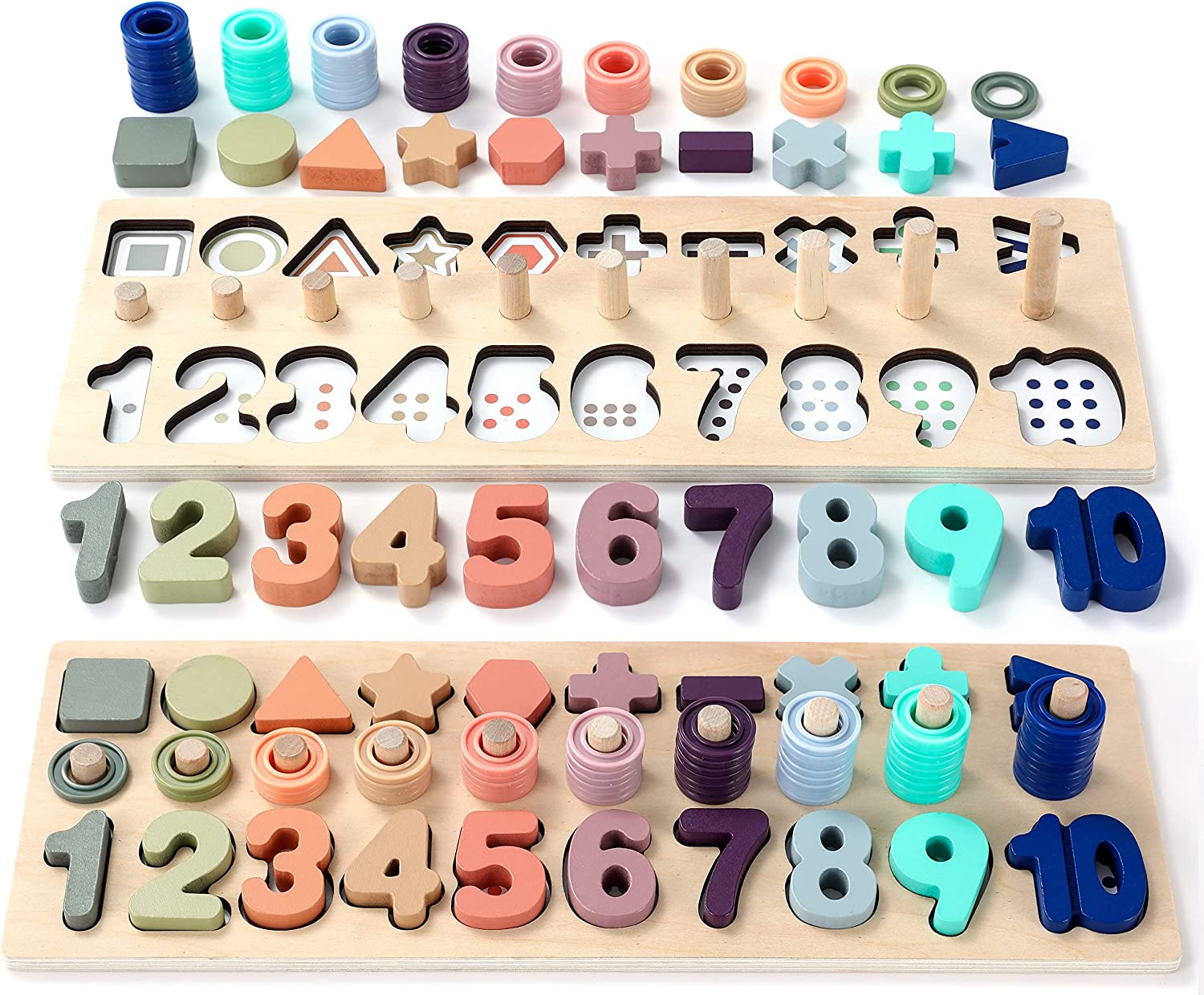 BEKILOLE Wooden Number Puzzle for Toddler Activities - Montessori Toys for Toddlers Shape Sorting Counting Game for Age 3 4 5 Year olds Kids - Preschool Math Learning Toys for Toddlers 1-3