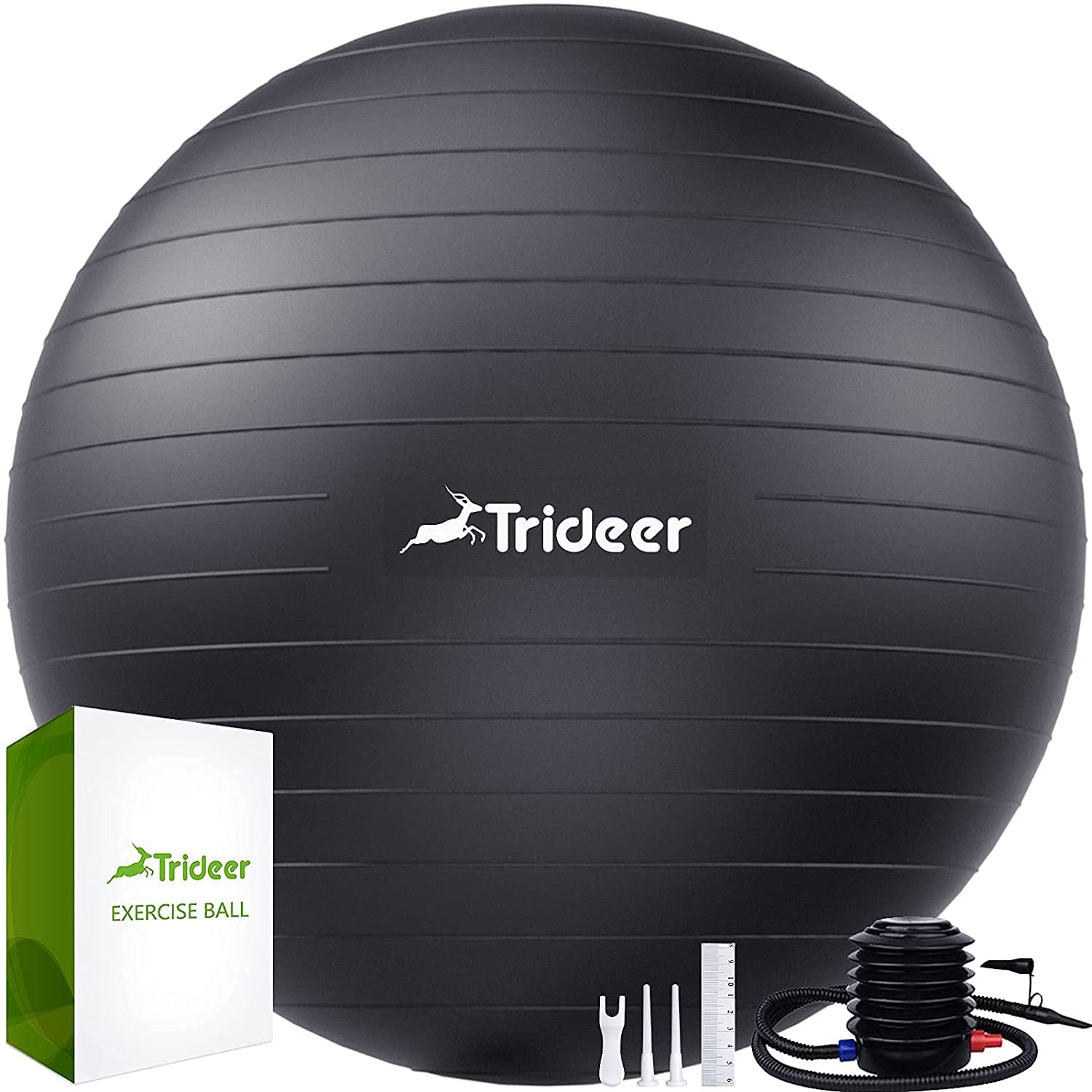 Trideer Yoga Ball Exercise Ball, 5 Sizes Ball Chair, Heavy Duty Swiss Ball for Balance, Stability, Pregnancy and Physical Therapy, Quick Pump Included