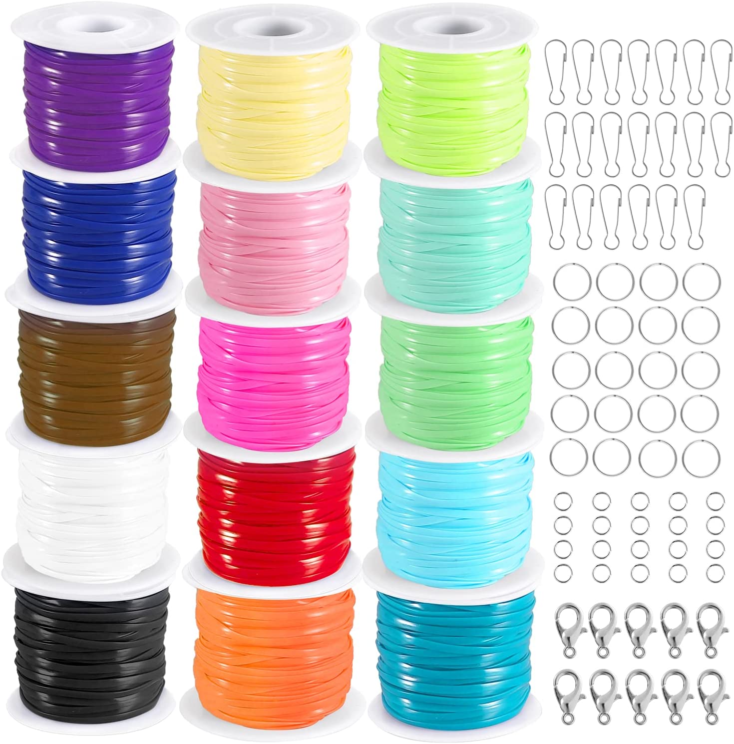 KAMJUNTAR Lanyard String,15 Rolls Gimp String Plastic Lacing Cord Plastic String Lanyard Kit for Friendship Bracelets Jewelry Making DIY Craft Boondoggle Gimp Bracelet Making Kit for Kids Girls