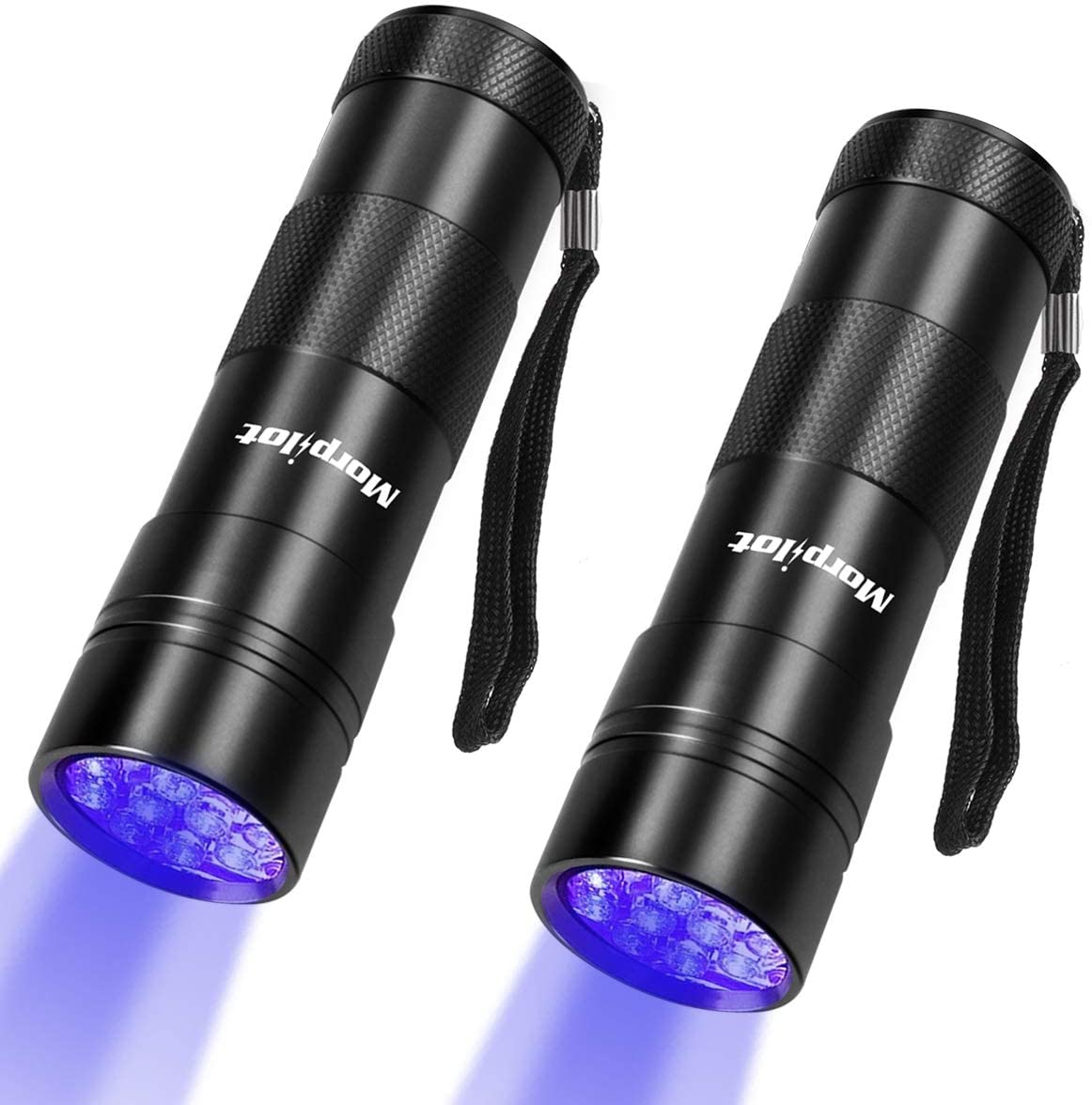 Morpilot Black Light Fashlite, 2 Pcs UV Handheld Blacklight Flashlights 12 Led 395nm Mini Light Torch Detector for Pets Urine and Stains