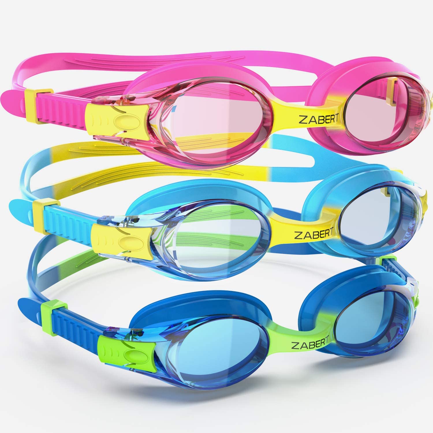 ZABERT 3 Pack Kids Goggles for Swimming, Anti-fog 100% UV Protection , for Kids Age 3-14