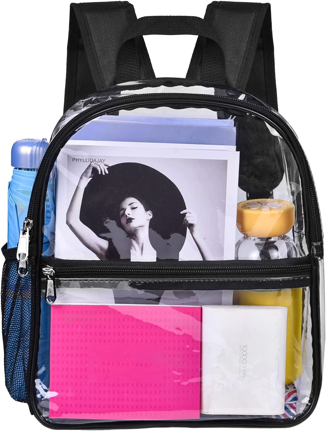 Oraben Clear Bag Stadium Approved Mini Clear Backpack, Heavy Duty See Through Backpack Small, Transparent Bookbag for Work, Security Travel & Sporting Event (Black)