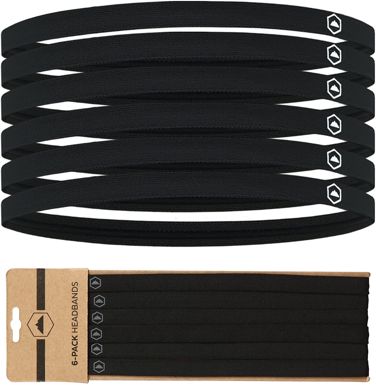 Elastic Thin Sports Headbands - Athletic Non Slip Skinny Headbands for Women Men Boys Girls Kids- 6-Pack Silicone Grip Hairband Mini Sweat Band, Great for Workouts