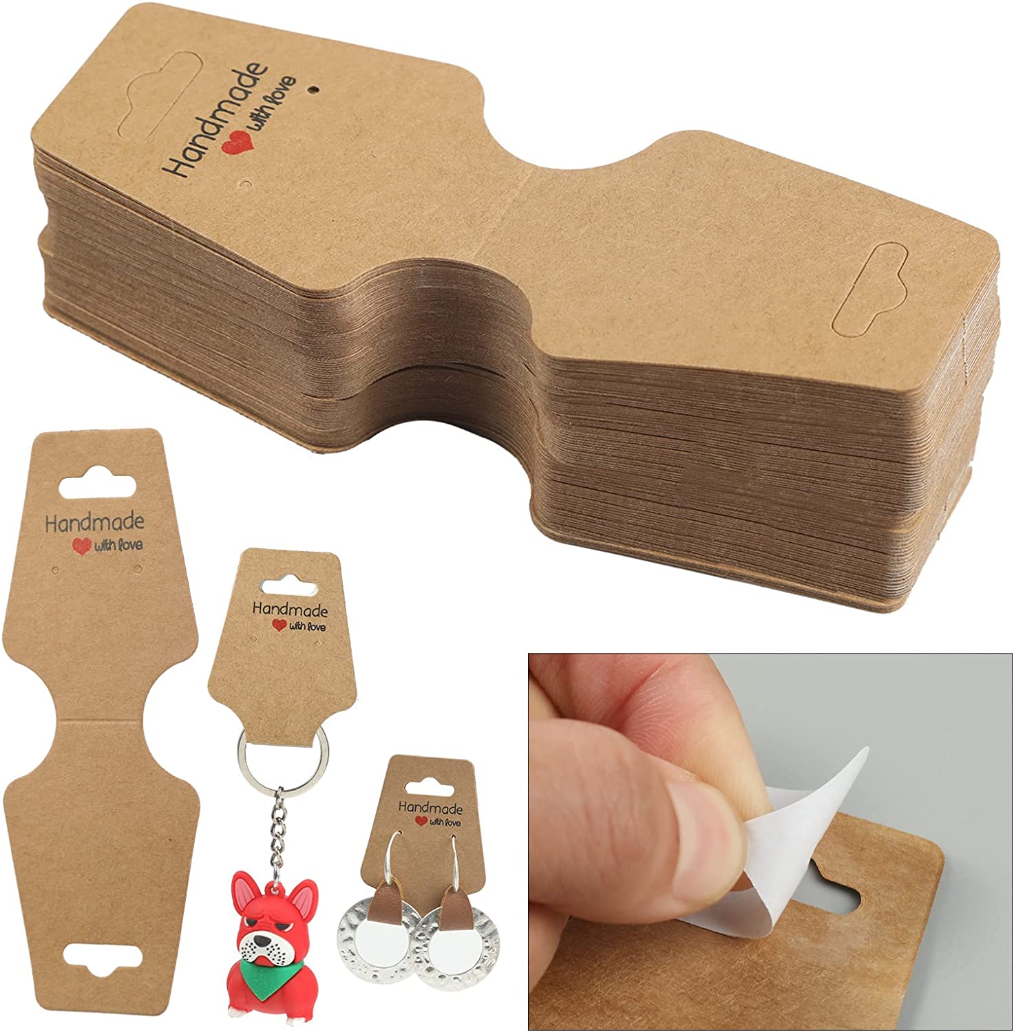 200PCS Bracelet Display Cards,Adhensive Necklace Keychain Card Holder for Selling,Kraft Jewelry Hairbands Scrunchies Packaging for Small Business