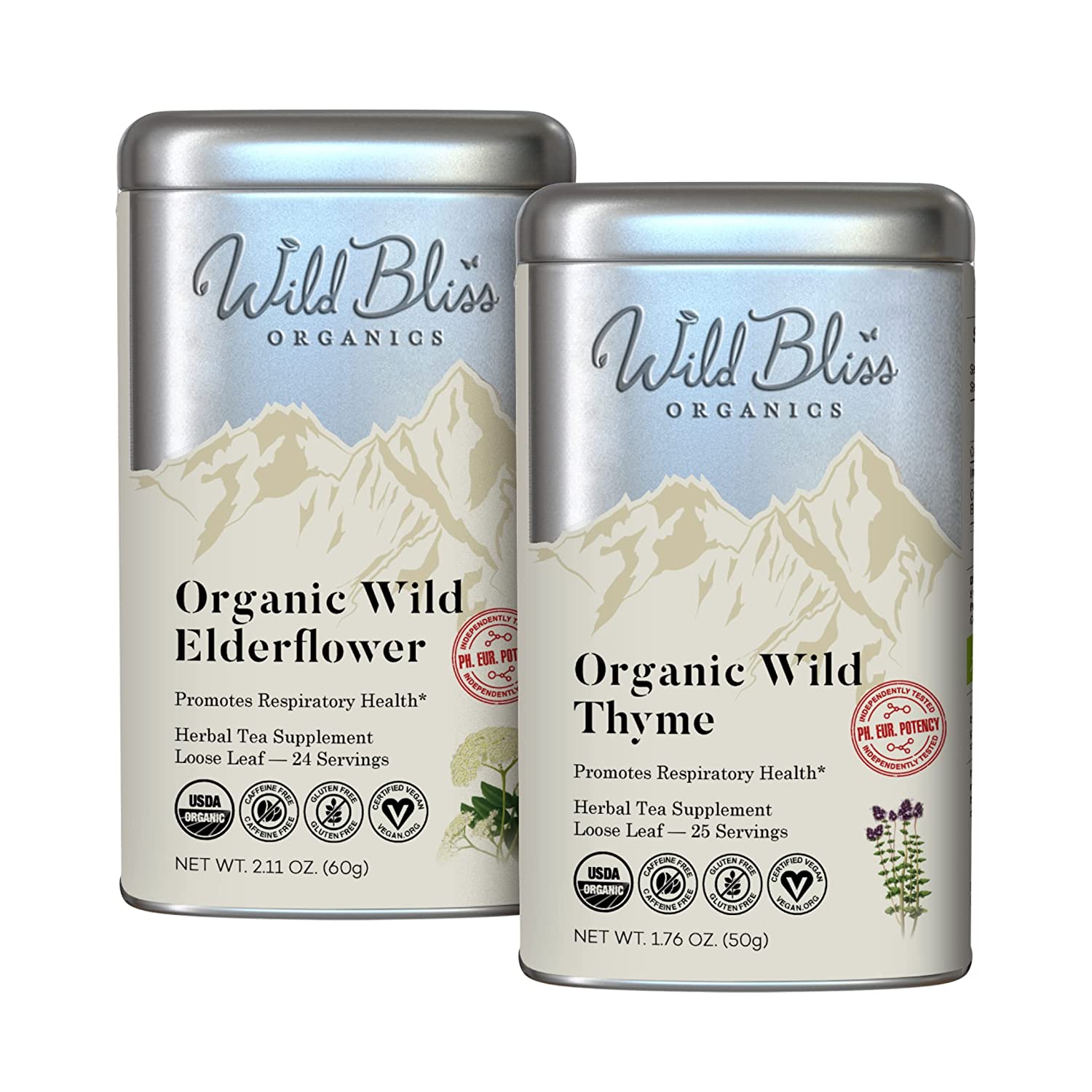 Respiratory and Bronchial Wellness Tea - Organic Wild Elderflower and Thyme Immune Support - 50 Servings
