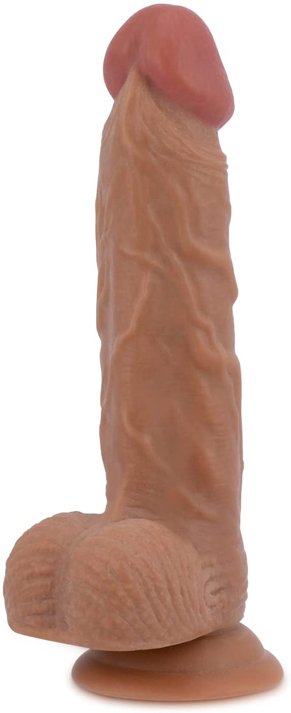 Realistic Dildo with Suction Cup for Hands-Free Play, 8.6 Inch Soft and Flexible Dildo with Balls for Vaginal G-Spot Anal Play, Adult Sex Toy for Women