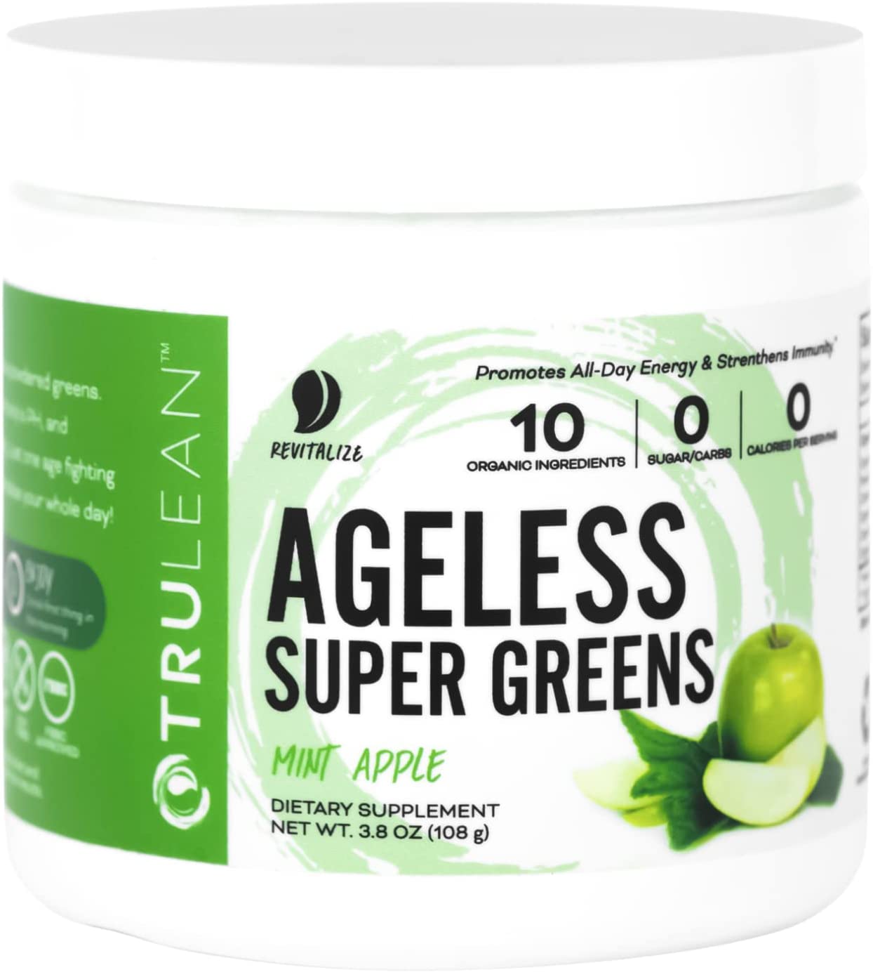 TRULEAN Ageless Super Greens Powdered Vegetables Spriulina Beats Chlorella Mint Apple Taste Jar 30 Servings