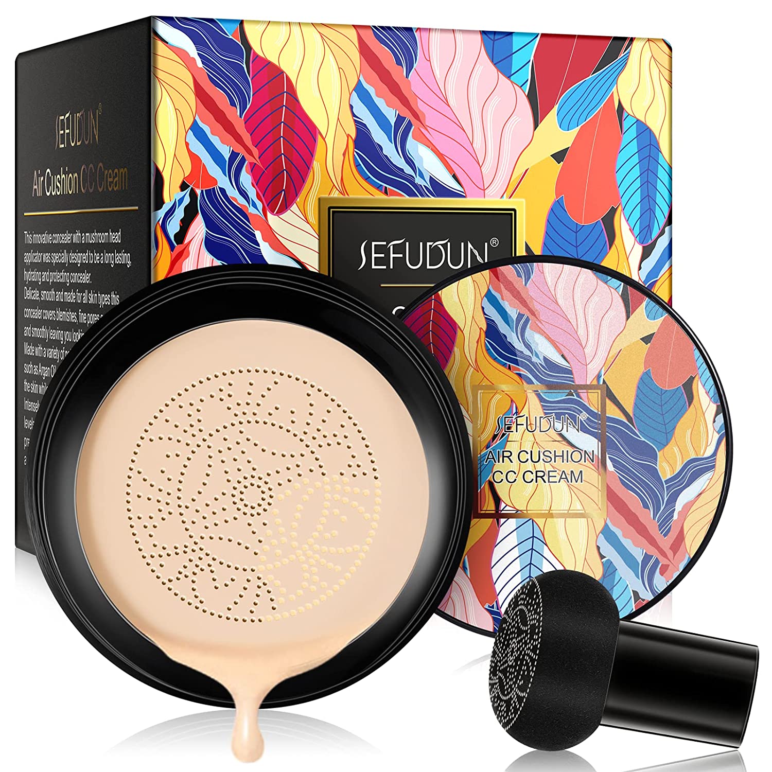 Mushroom Head Air Cushion CC Cream,CC Cream Foundation,Moisturizing Concealer Foundation Makeup,Long Lasting Nude CC Cream Cushion,for All Skin Types