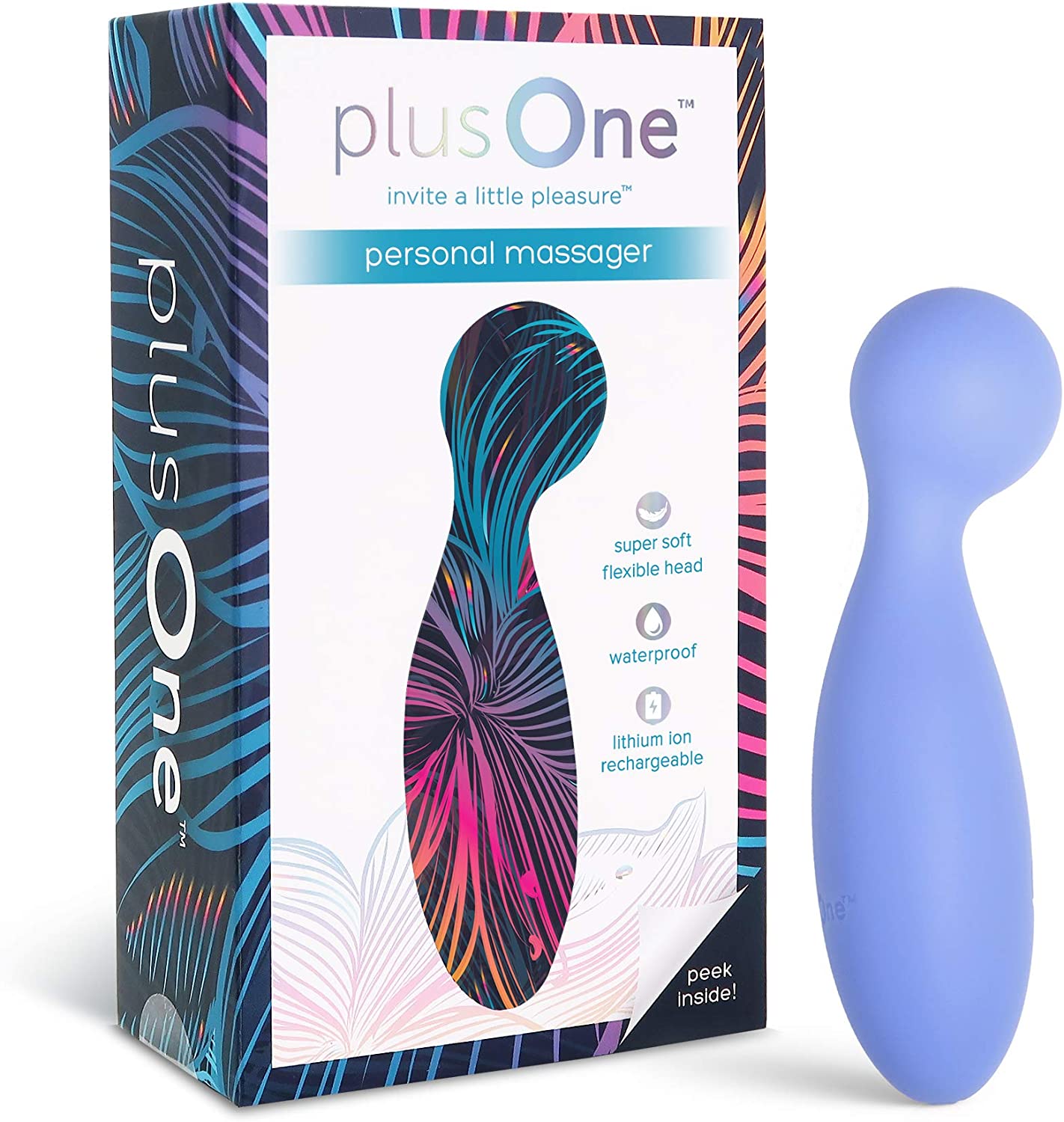 plusOne Personal Massager for Muscle Relaxation 10 Vibration Settings Waterproof High Quality Body Safe Silicone Ultra Hygienic Quick Charging USB Cable, Premium Periwinkle, 1 Count