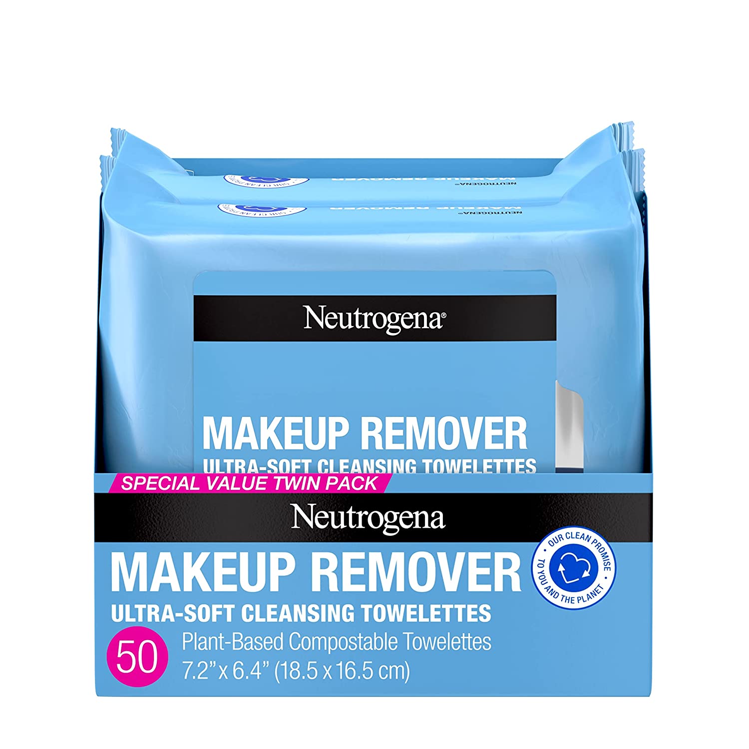 Neutrogena Makeup Remover Cleansing Face Wipes, Daily Cleansing Facial Towelettes to Remove Waterproof Makeup and Mascara, Alcohol-Free, Value Twin Pack, 25 Count, 2 Pack
