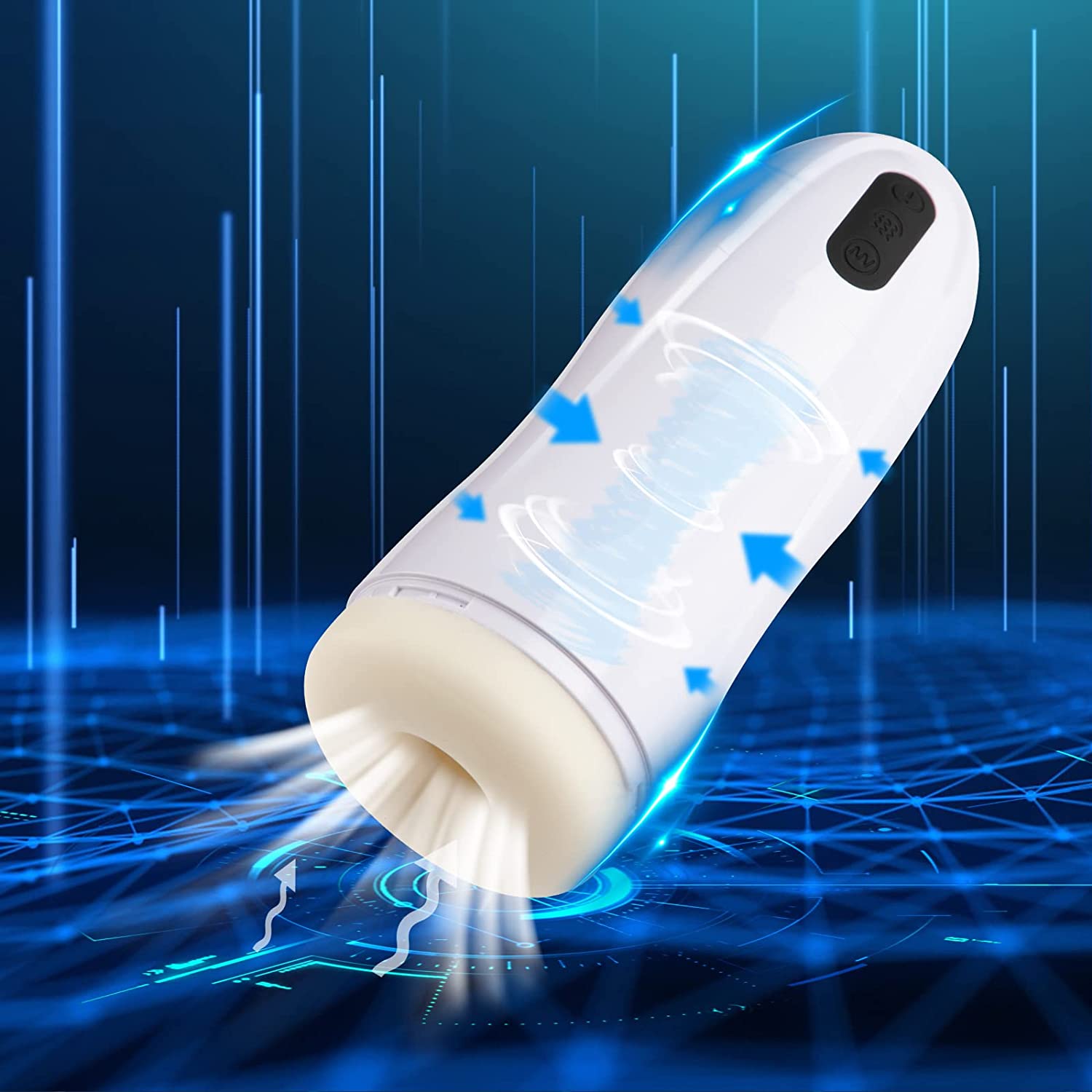 Honey Adult Play Automatic Male Masturbator 12 Vibrating Modes Powerful Rechargeable Self-Pleasure Masturbation Cup Men Sensory Sex Toy - 9.13 inch, White