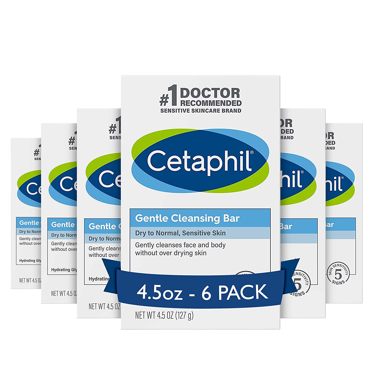 CETAPHIL Gentle Cleansing Bar | 4.5 oz Bar (Pack of 6) | Nourishing Cleansing Bar For Dry, Sensitive Skin | Non-Comedogenic | Doctor Recommended Sensitive Skincare Brand (Packaging May Vary)