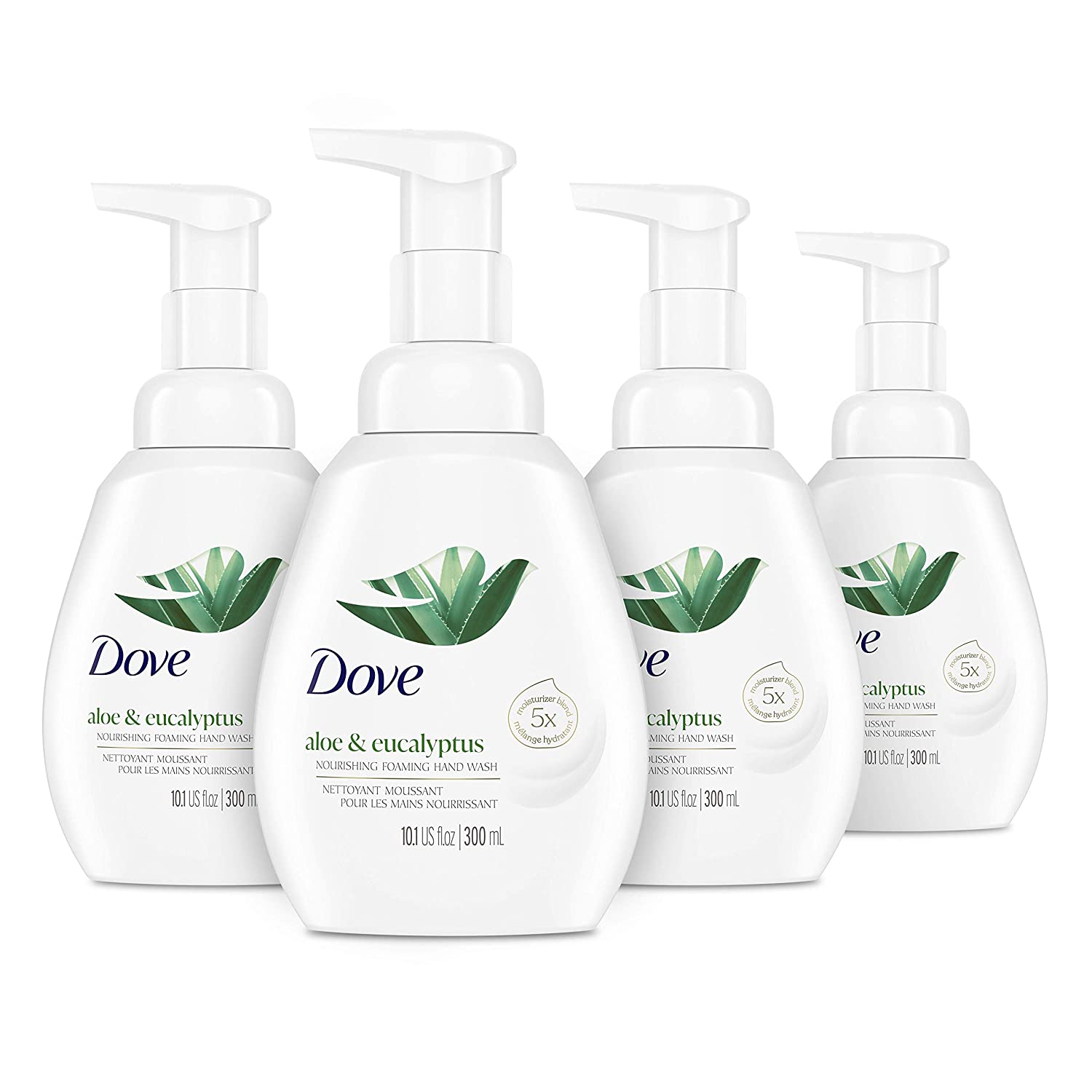 Dove Nourishing Foaming Hand Wash For Clean and Softer Hands Aloe and Eucalyptus Cleanser That Washes Away Dirt and Germs 10.1 Fl Oz (Pack of 4)