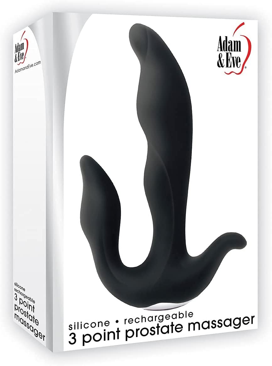 Adam & Eve 3 Point Prostate Massager, Black | Rechargeable and Flexible Silicone Prostate Vibrator with Multiple Vibration Modes | Center Shaft: 5.25” L x 1.5” W