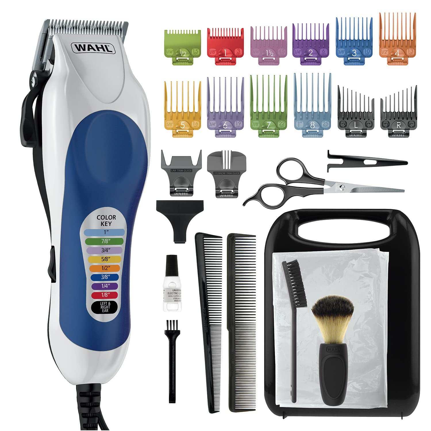Wahl Clipper Color Pro Complete Haircutting Kit with Easy Color Coded Guide Combs - Electric Razor for Trimming & Grooming Men, Women, & Children - Model 79300-1001M