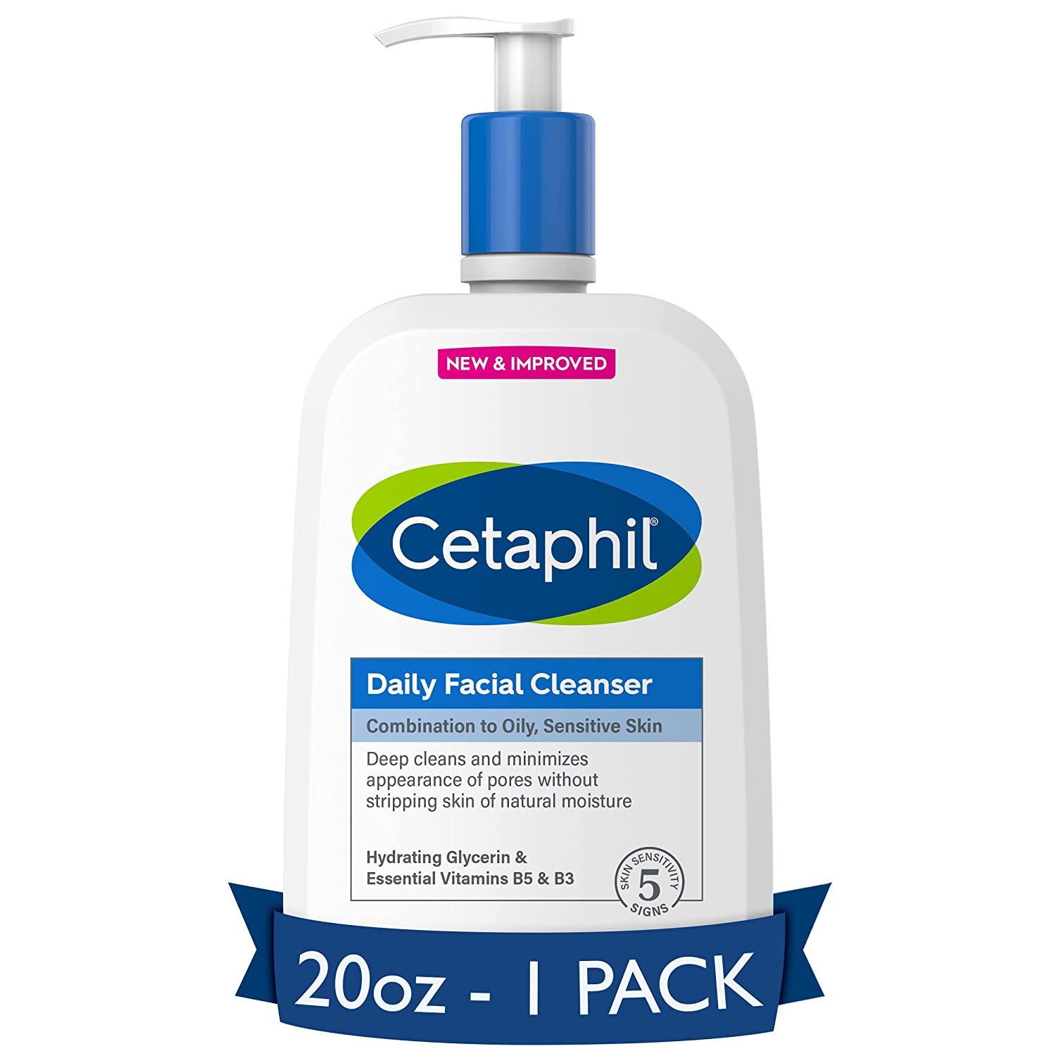 Face Wash by CETAPHIL, Daily Facial Cleanser for Sensitive, Combination to Oily Skin, NEW 20 oz, Gentle Foaming, Soap Free, Hypoallergenic