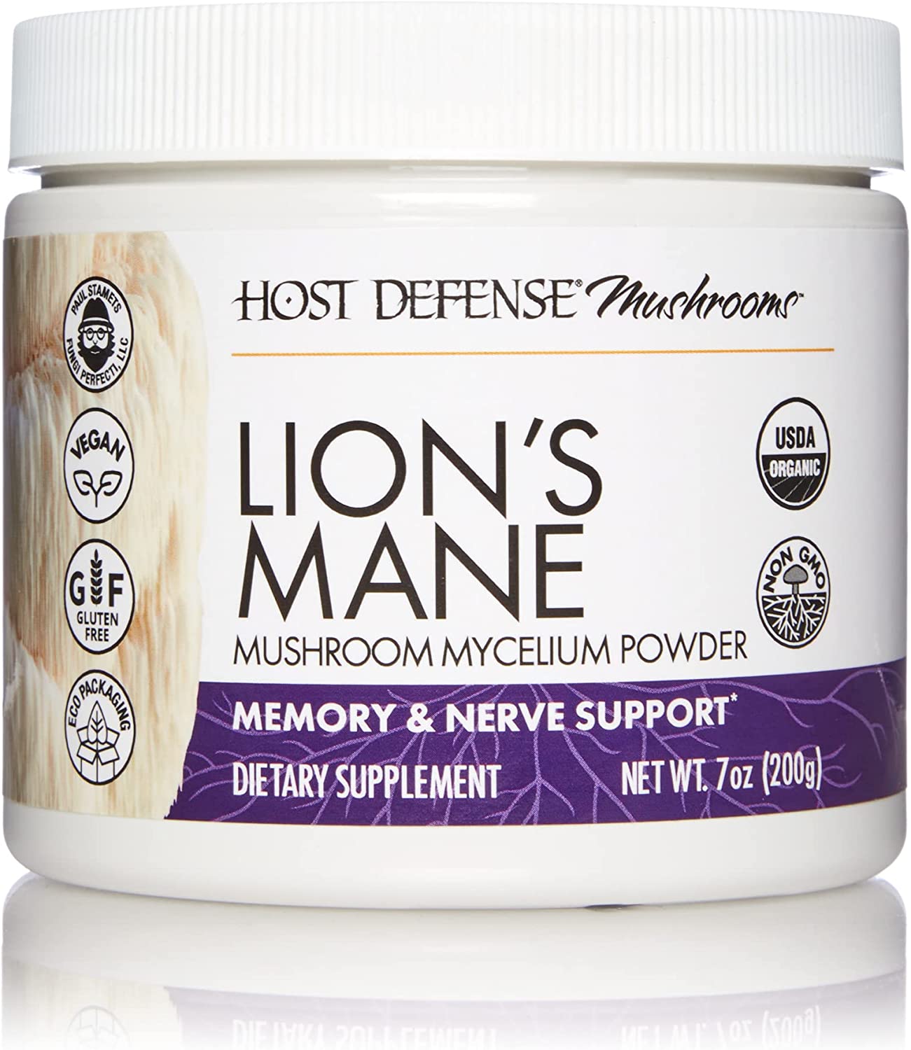 Host Defense, Lion's Mane Powder, Supports Mental Clarity, Focus and Memory, Mushroom Supplement, 7 oz, Plain