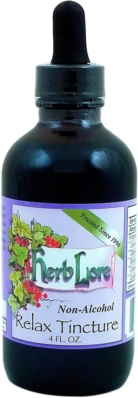 Herb Lore Relax Tincture 4 oz Non Alcohol - Liquid Herbal Drops with Lemon Balm, Chamomile, Catnip, Lavender & Skullcap to Calm, Soothe & Relax The Body & Mind for Kids & Adults
