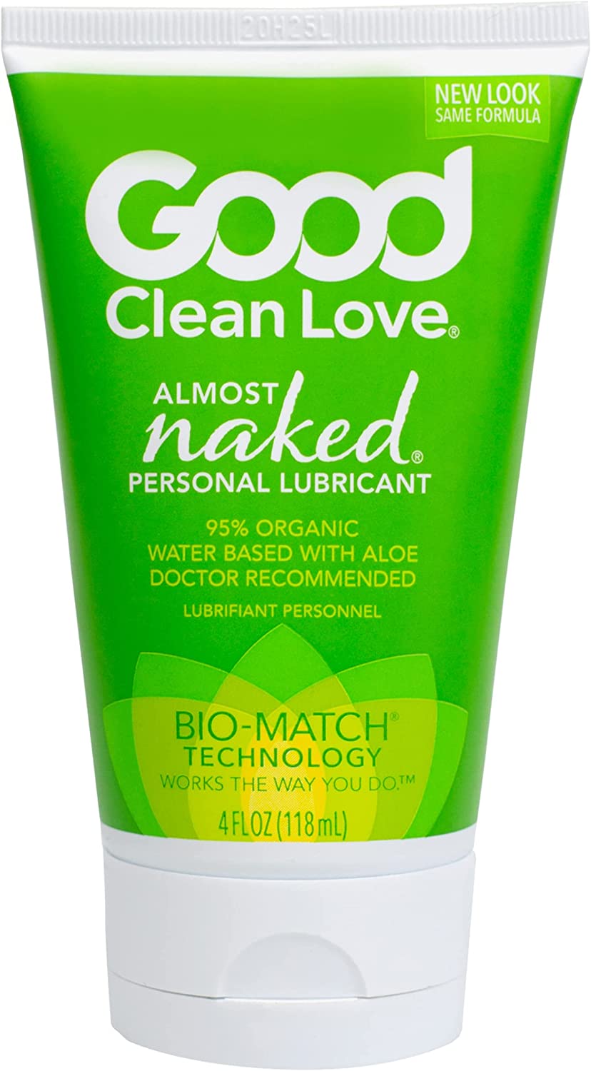 Good Clean Love Almost Naked Personal Lubricant, Organic Water-Based Lube with Aloe Vera, Safe for Sex Toys & Condoms, Sexual Wellness Gel for Men & Women, 4 Oz