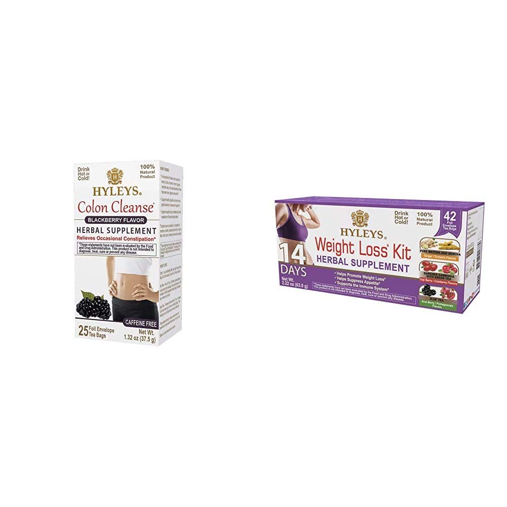 Hyleys Wellness Colon Cleanse BlackBerry - 25 Tea Bags (100% Natural, Sugar Free, Gluten Free and Non-GMO) & Hyleys 14 Days Weight Loss Kit - 42 Tea Bags (100% Natural, Sugar Free, Gluten Free)